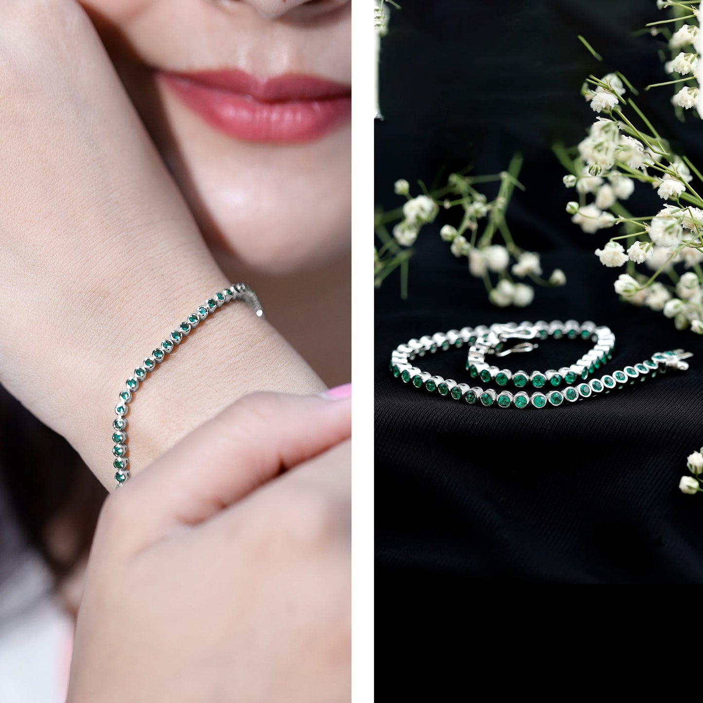 Bezel Set Lab Created Emerald Tennis Bracelet for Women