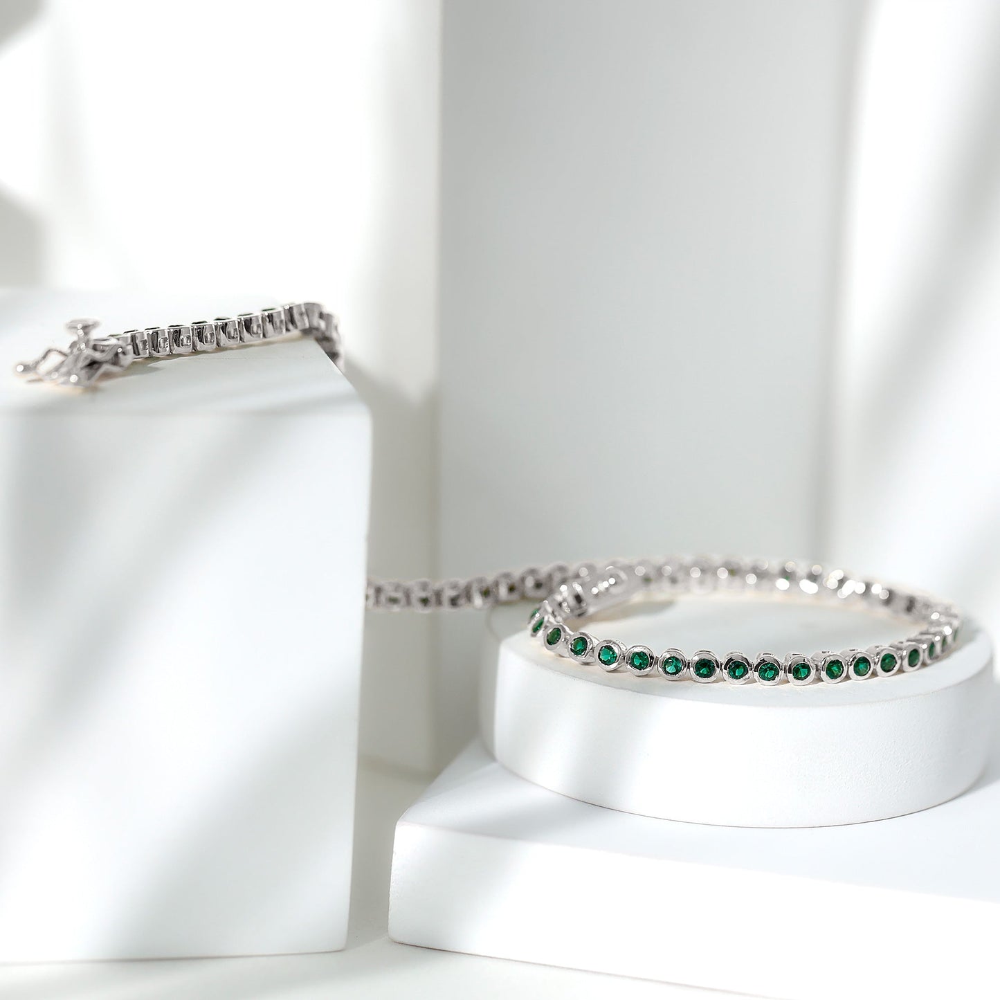 Bezel Set Lab Created Emerald Tennis Bracelet for Women