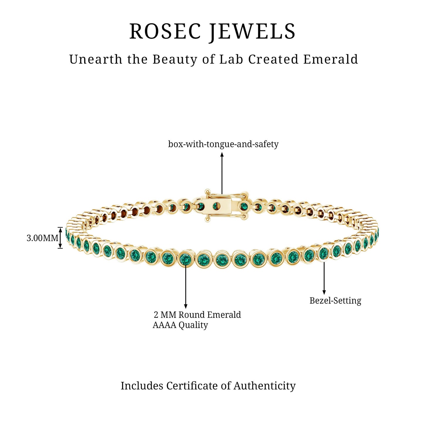 Bezel Set Lab Created Emerald Tennis Bracelet for Women