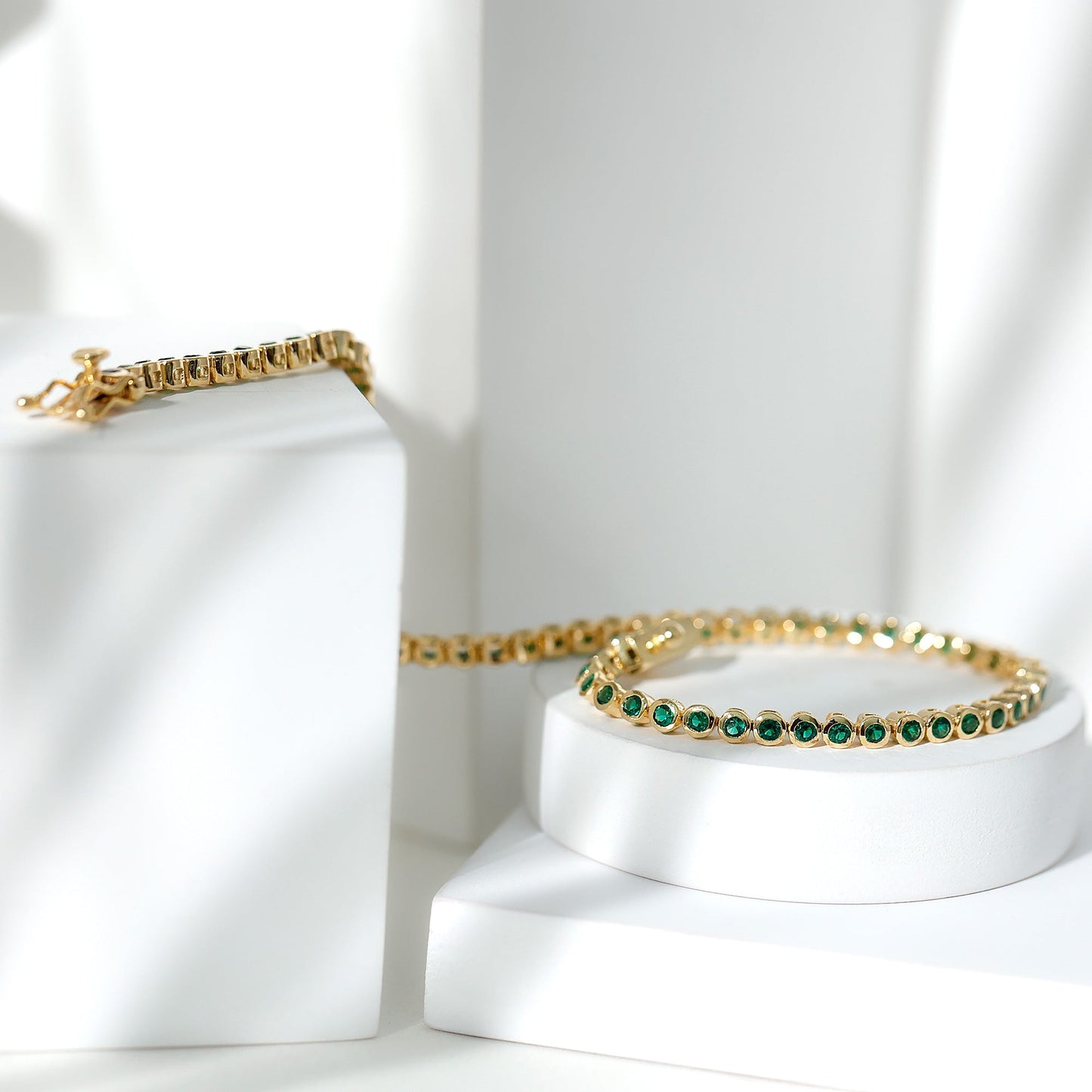 Bezel Set Lab Created Emerald Tennis Bracelet for Women