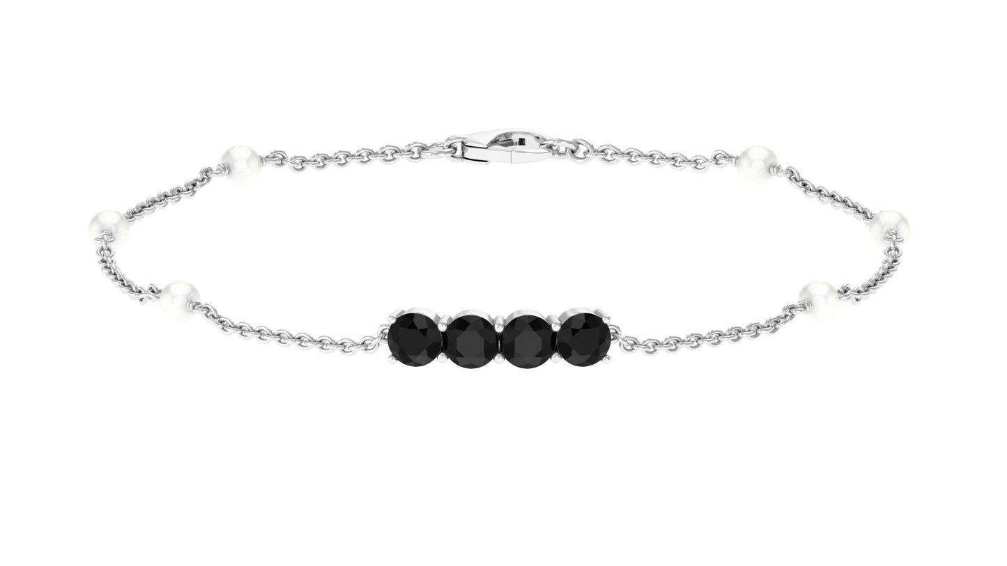 Black Onyx and Freshwater Pearl Station Bracelet