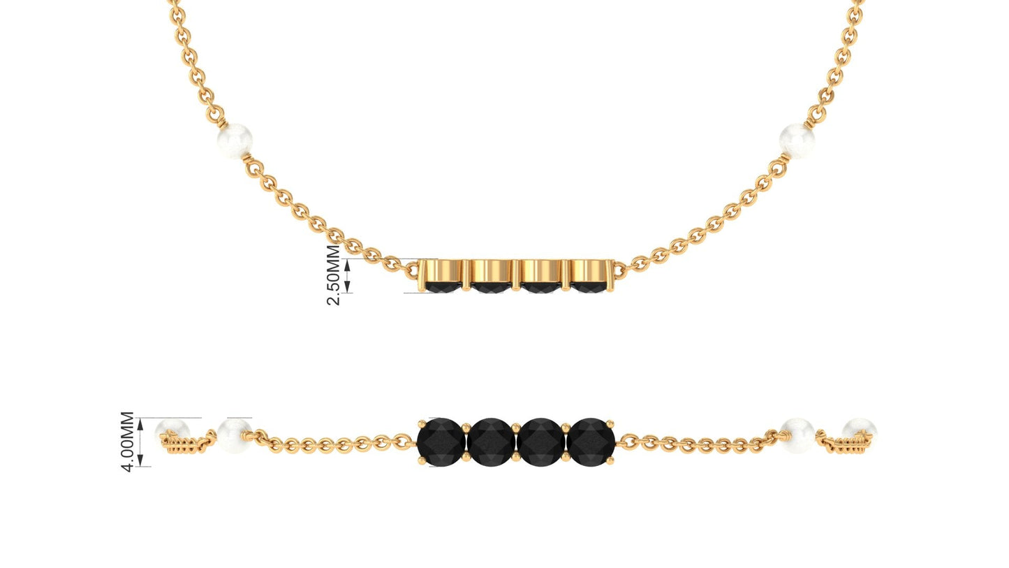 Black Onyx and Freshwater Pearl Station Bracelet