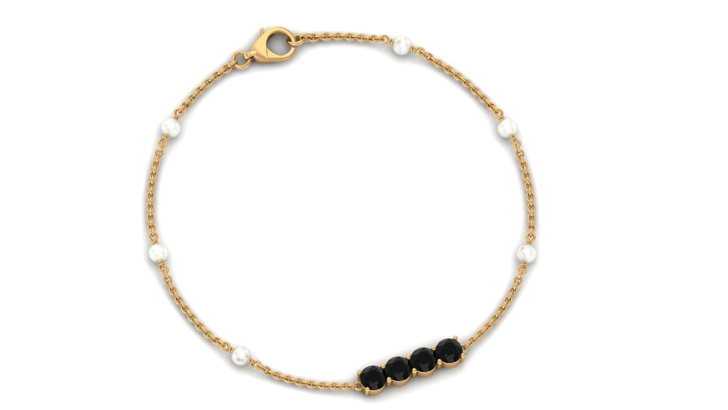Black Onyx and Freshwater Pearl Station Bracelet
