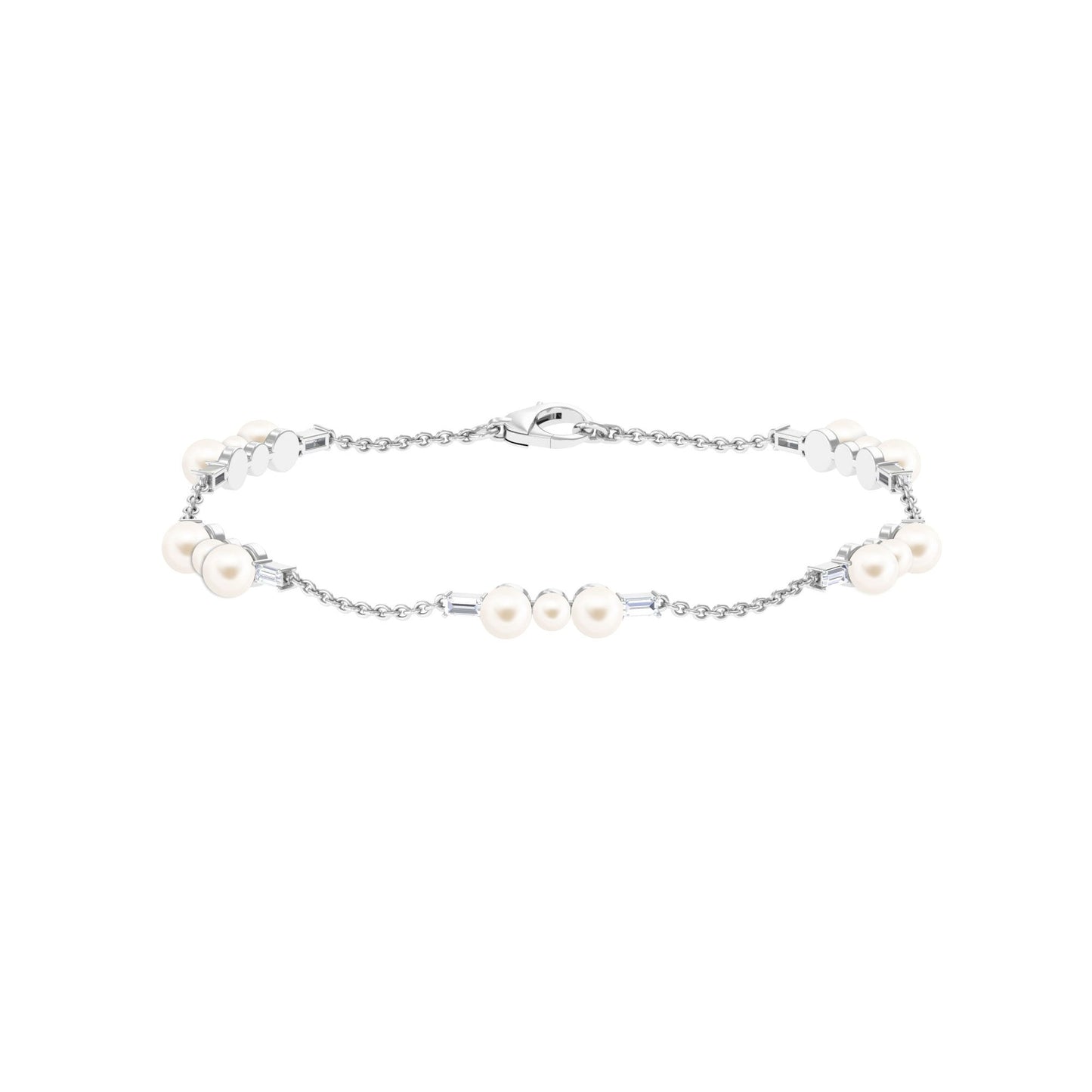 Certified Freshwater Pearl Station Bracelet with Moissanite