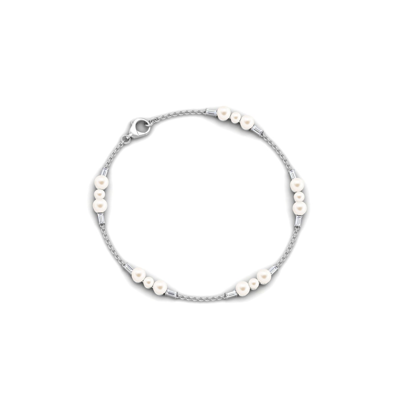 Certified Freshwater Pearl Station Bracelet with Moissanite