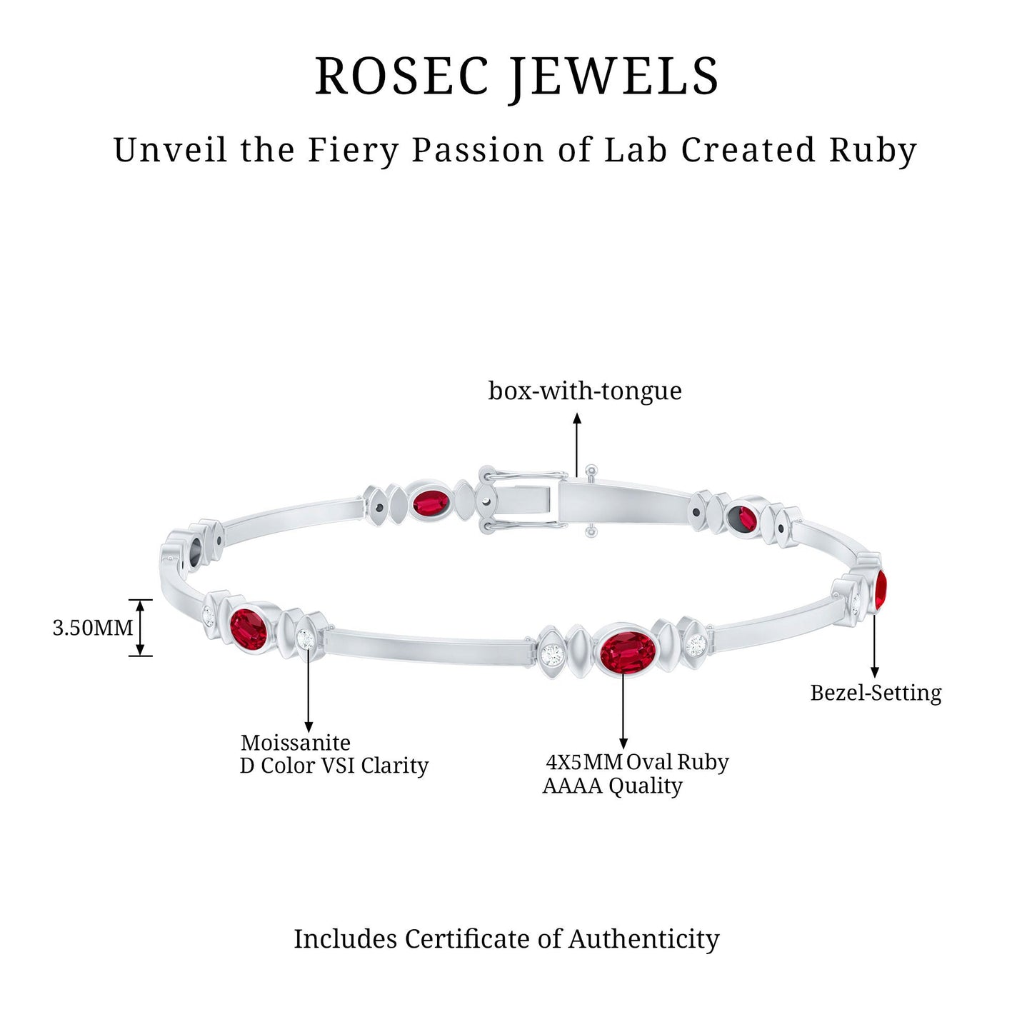 Oval Lab Grown Ruby Link Bracelet with Diamond