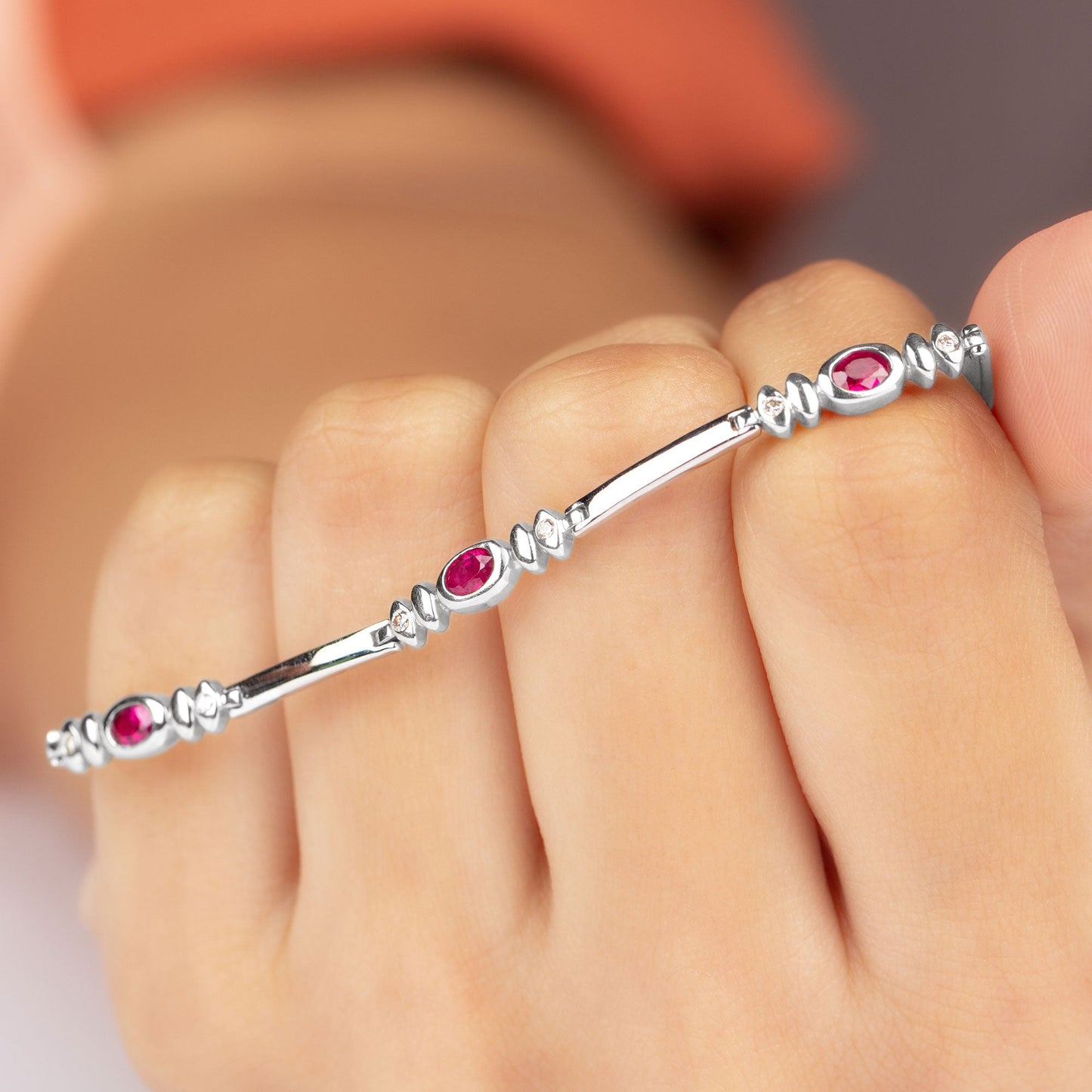 Oval Lab Grown Ruby Link Bracelet with Diamond