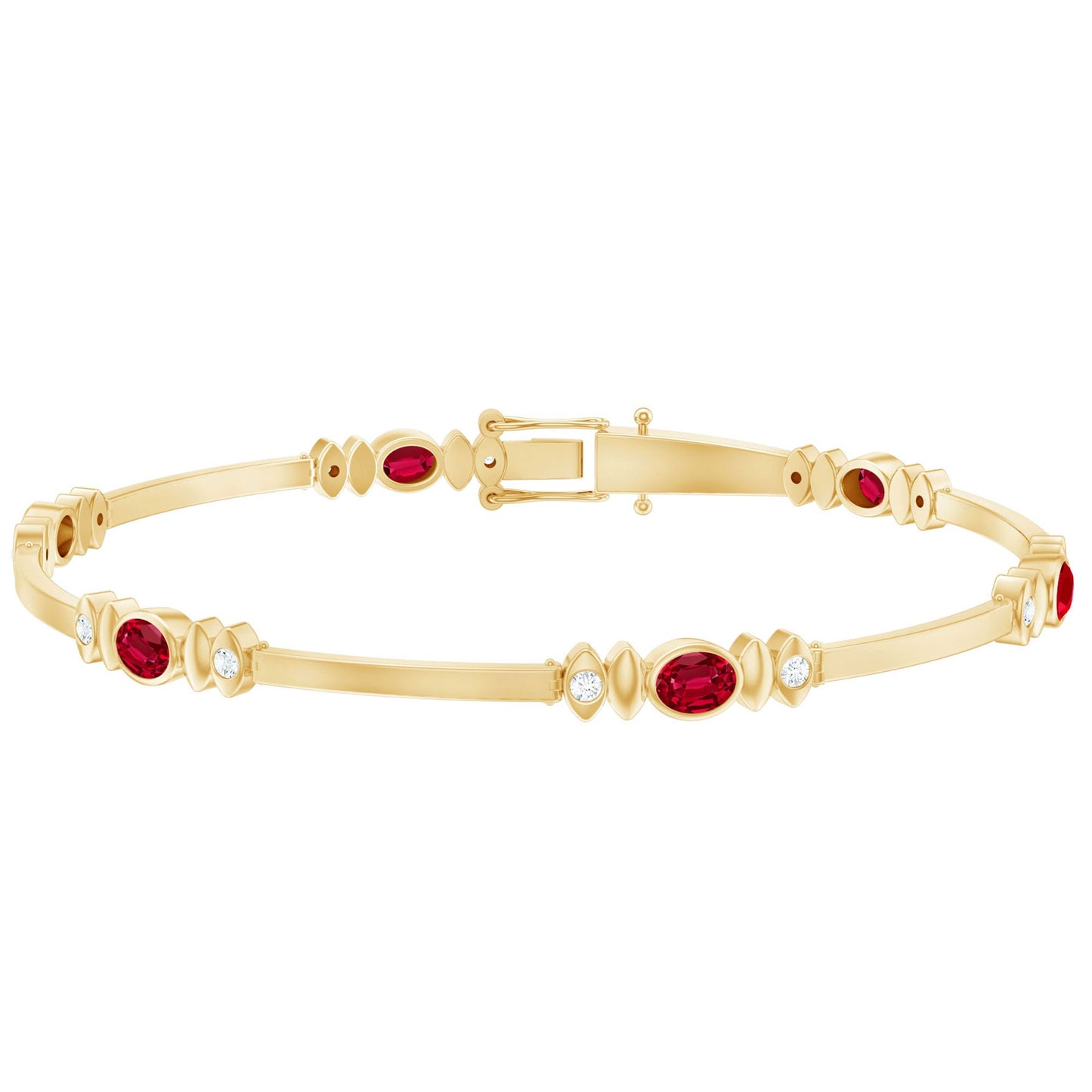 Oval Lab Grown Ruby Link Bracelet with Diamond