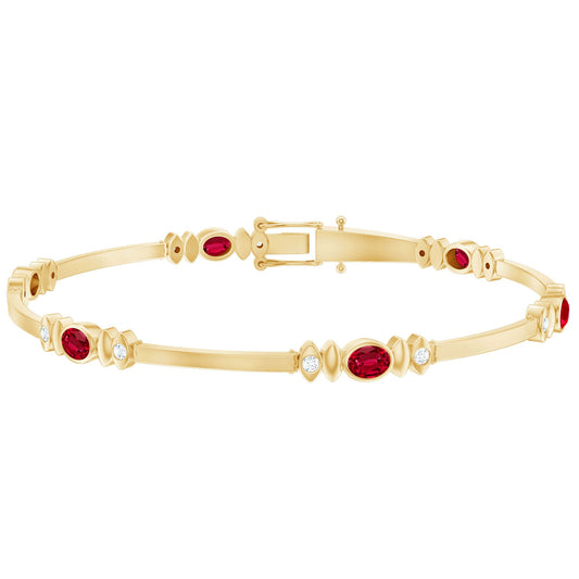 Oval Lab Grown Ruby Link Bracelet with Diamond
