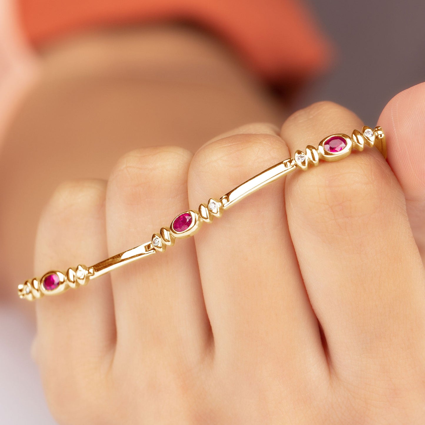 Oval Lab Grown Ruby Link Bracelet with Diamond
