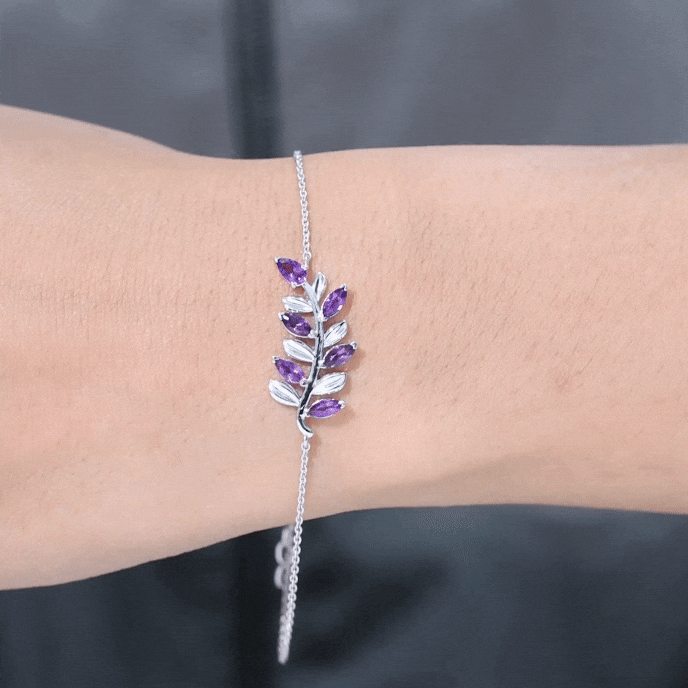 Natural Amethyst Leaf Bracelet with Certificate