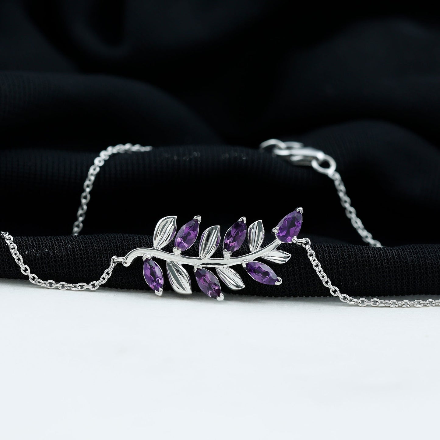 Natural Amethyst Leaf Bracelet with Certificate