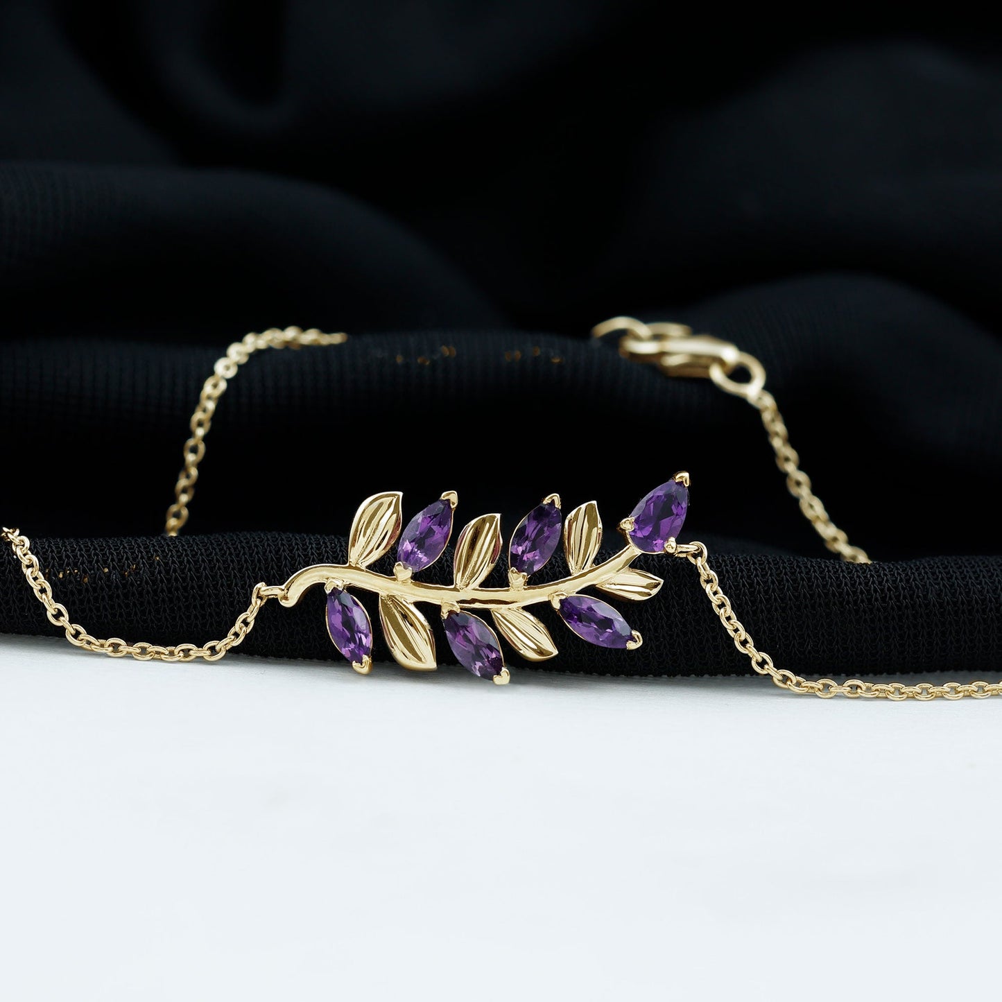 Natural Amethyst Leaf Bracelet with Certificate