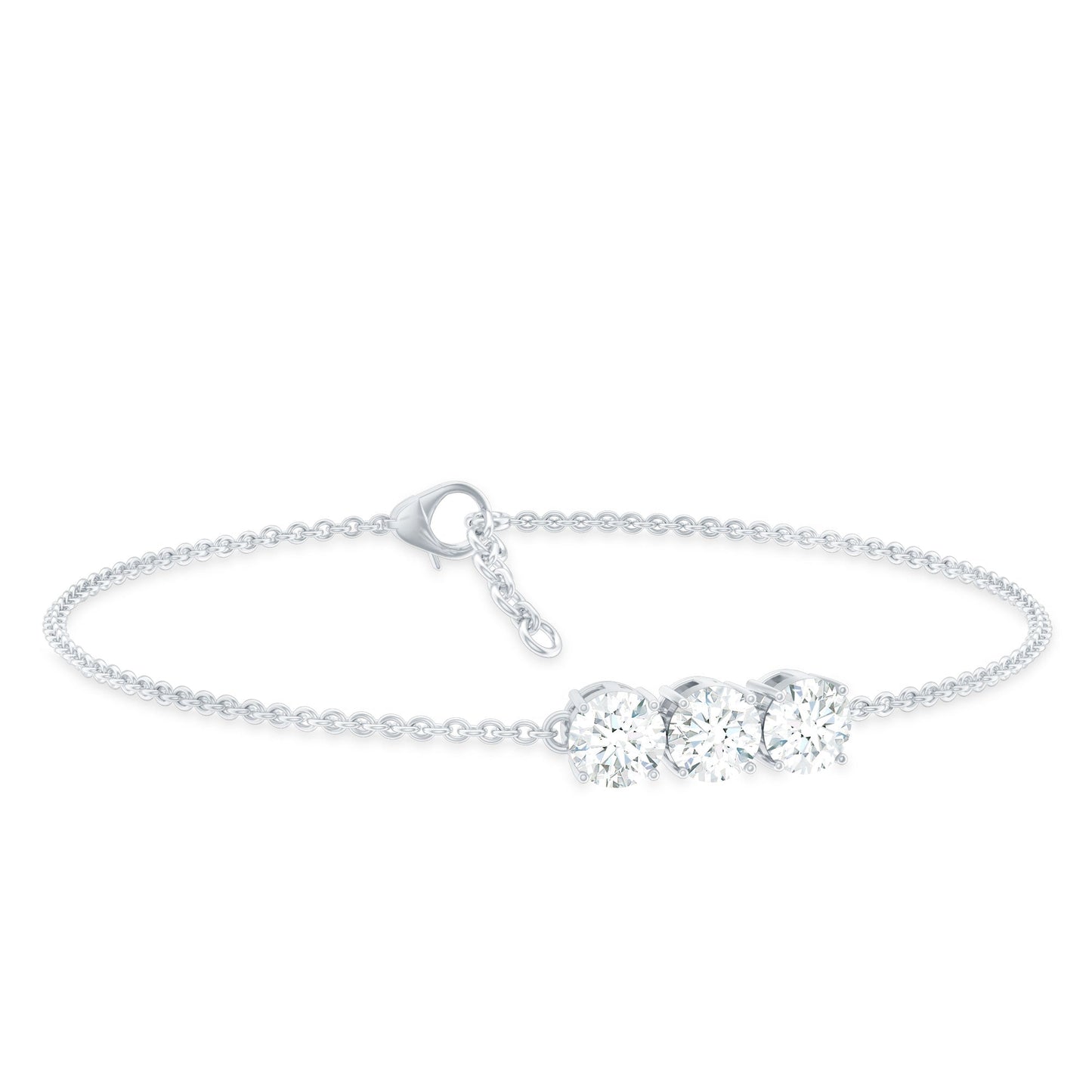 Three Stone Moissanite Chain Bracelet