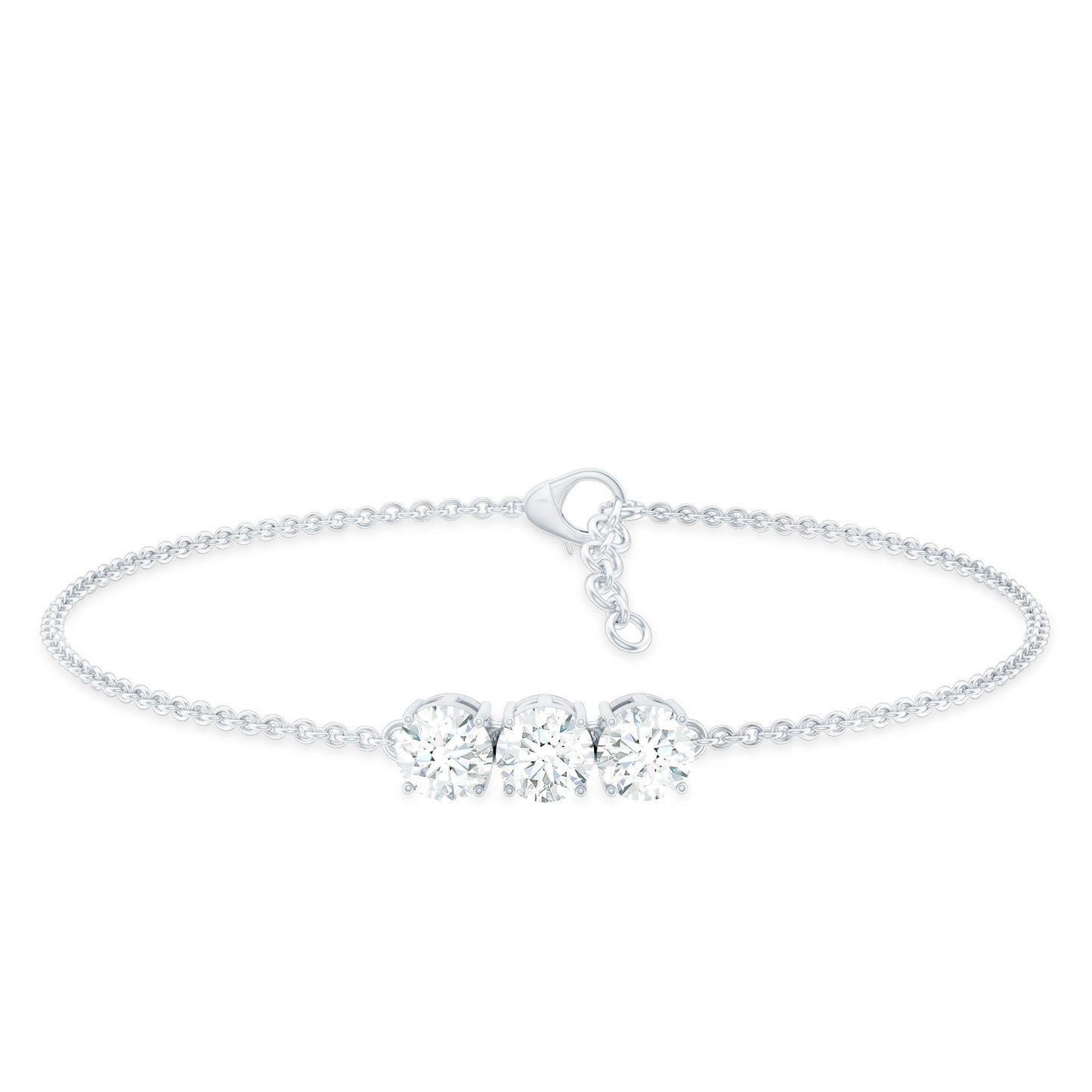 Three Stone Moissanite Chain Bracelet