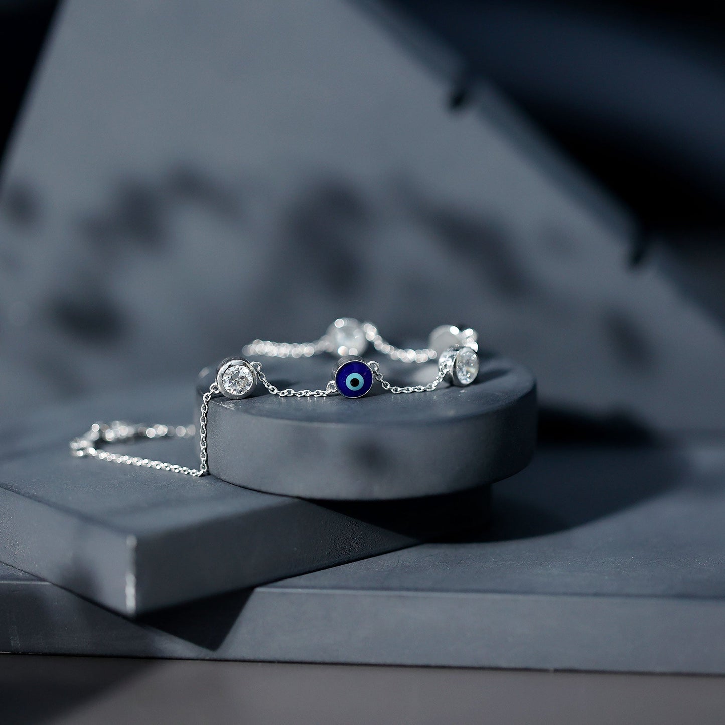 Certified Moissanite and Evil Eye Station Chain Bracelet