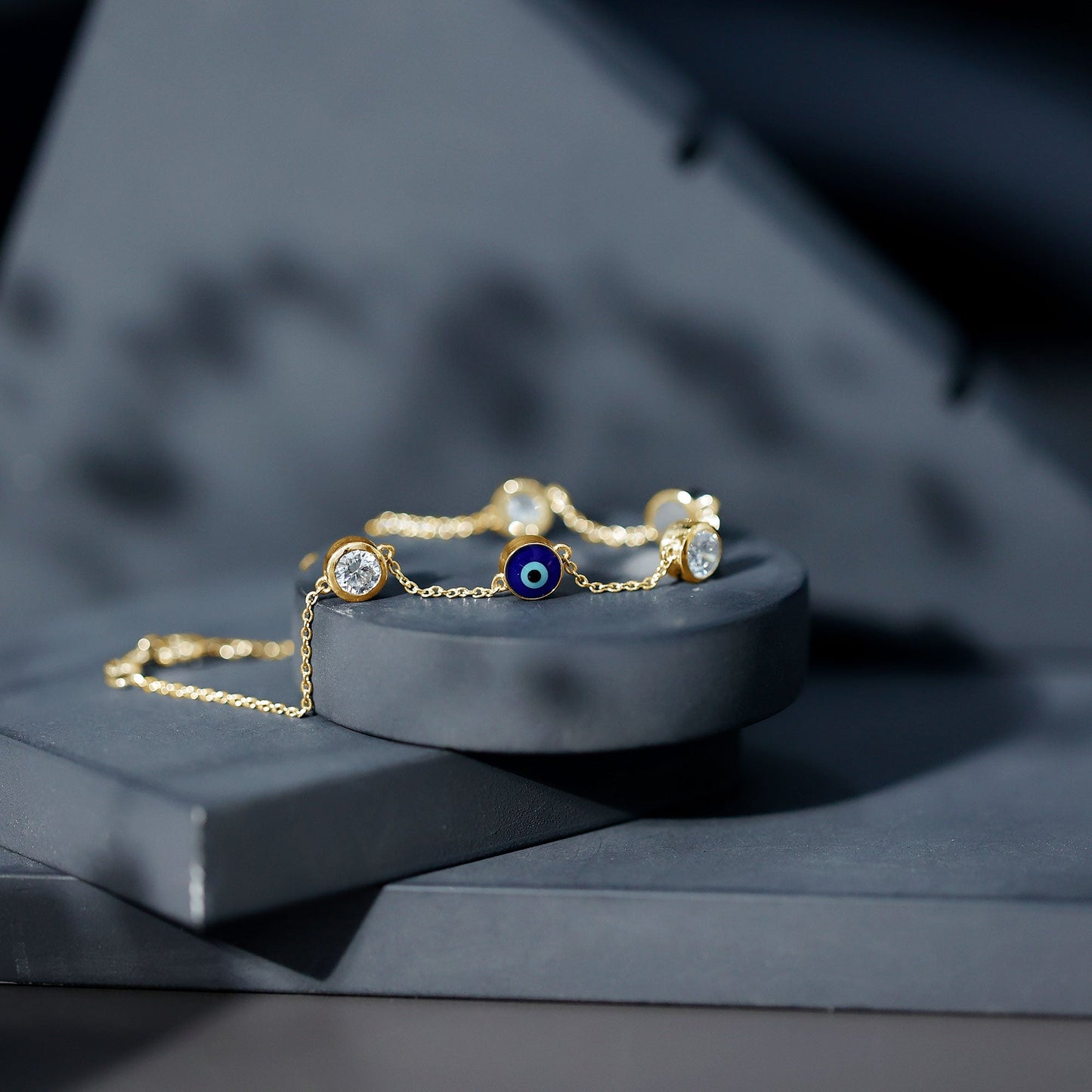 Certified Moissanite and Evil Eye Station Chain Bracelet