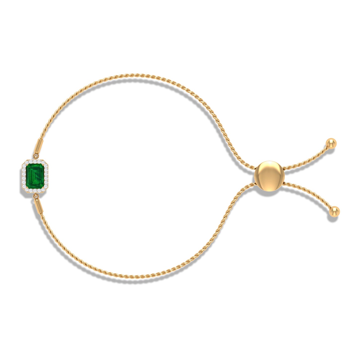 1.6 Carat Emerald Cut Lab Created Emerald Bolo Bracelet with Diamond Halo