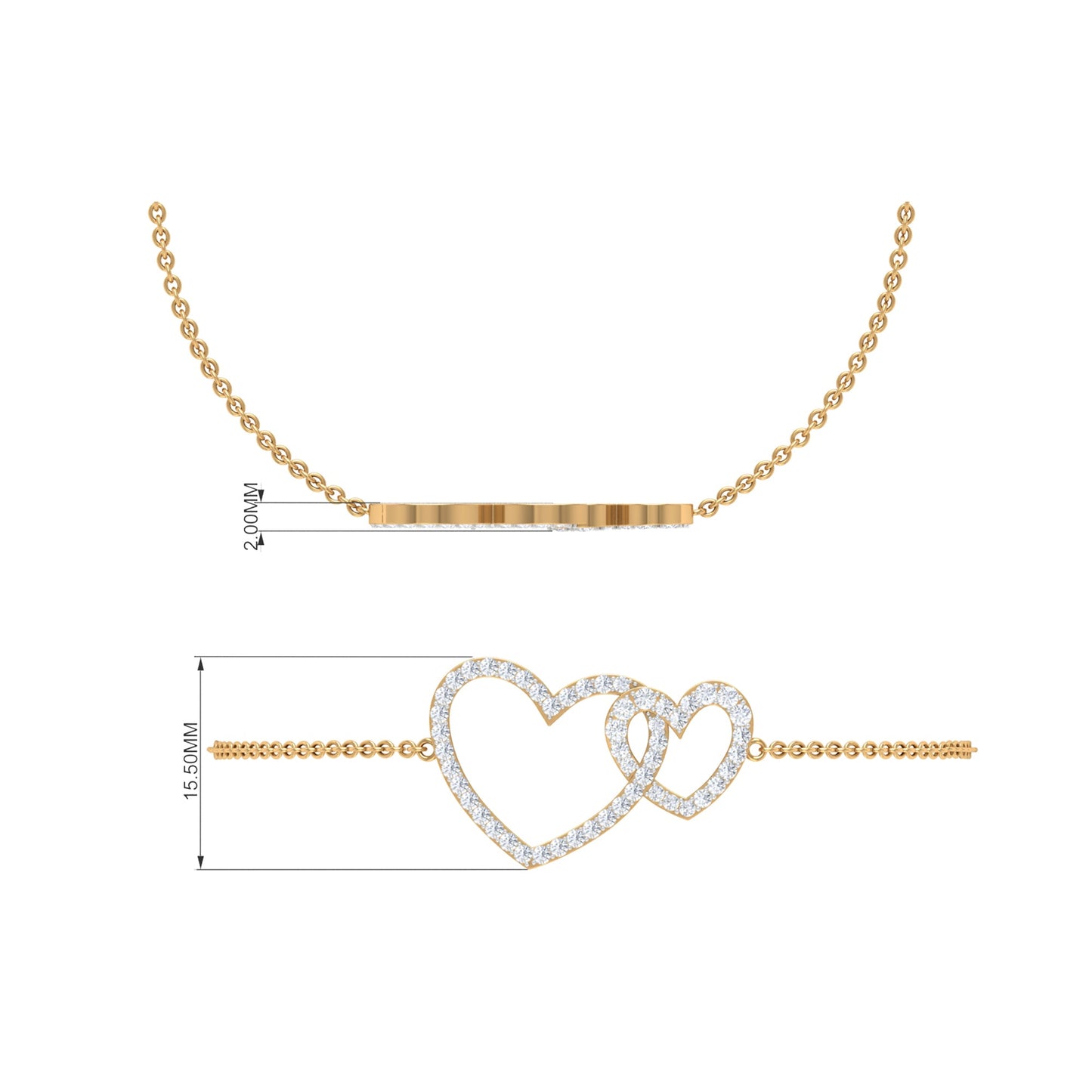 Natural Diamond Two Heart Bracelet for Women