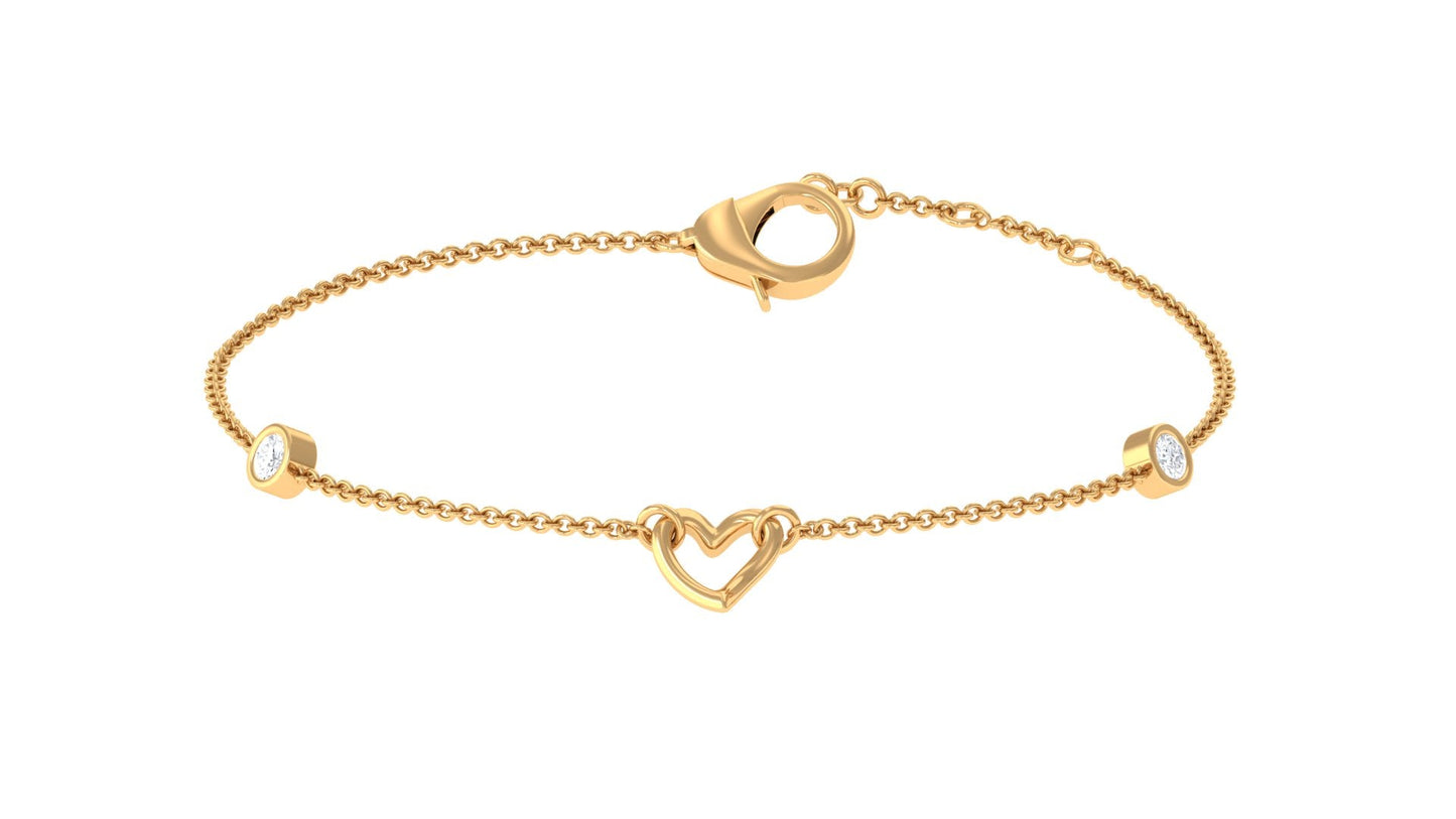 Bezel Set Diamond Heart Chain Bracelet