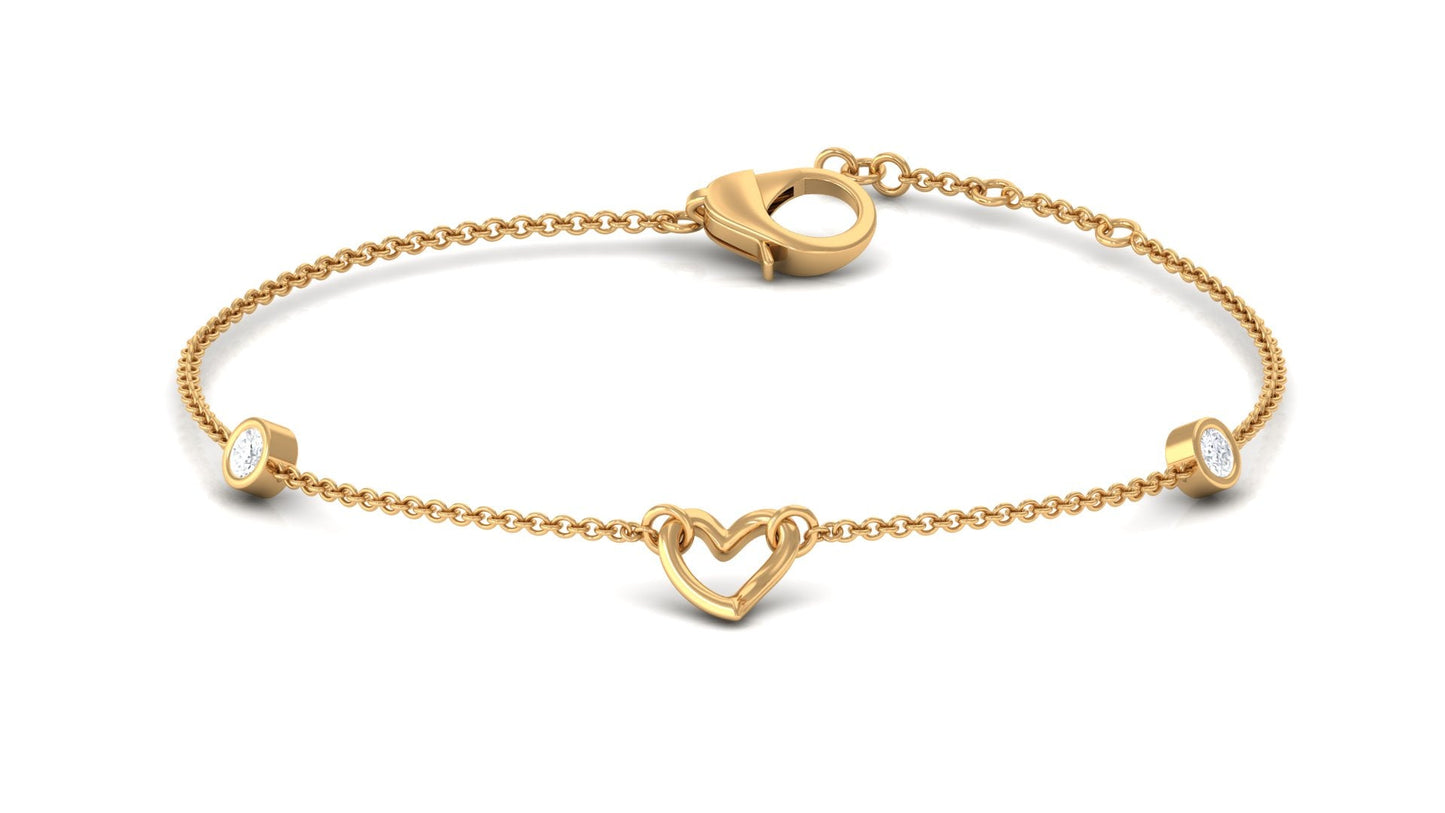 Bezel Set Diamond Heart Chain Bracelet