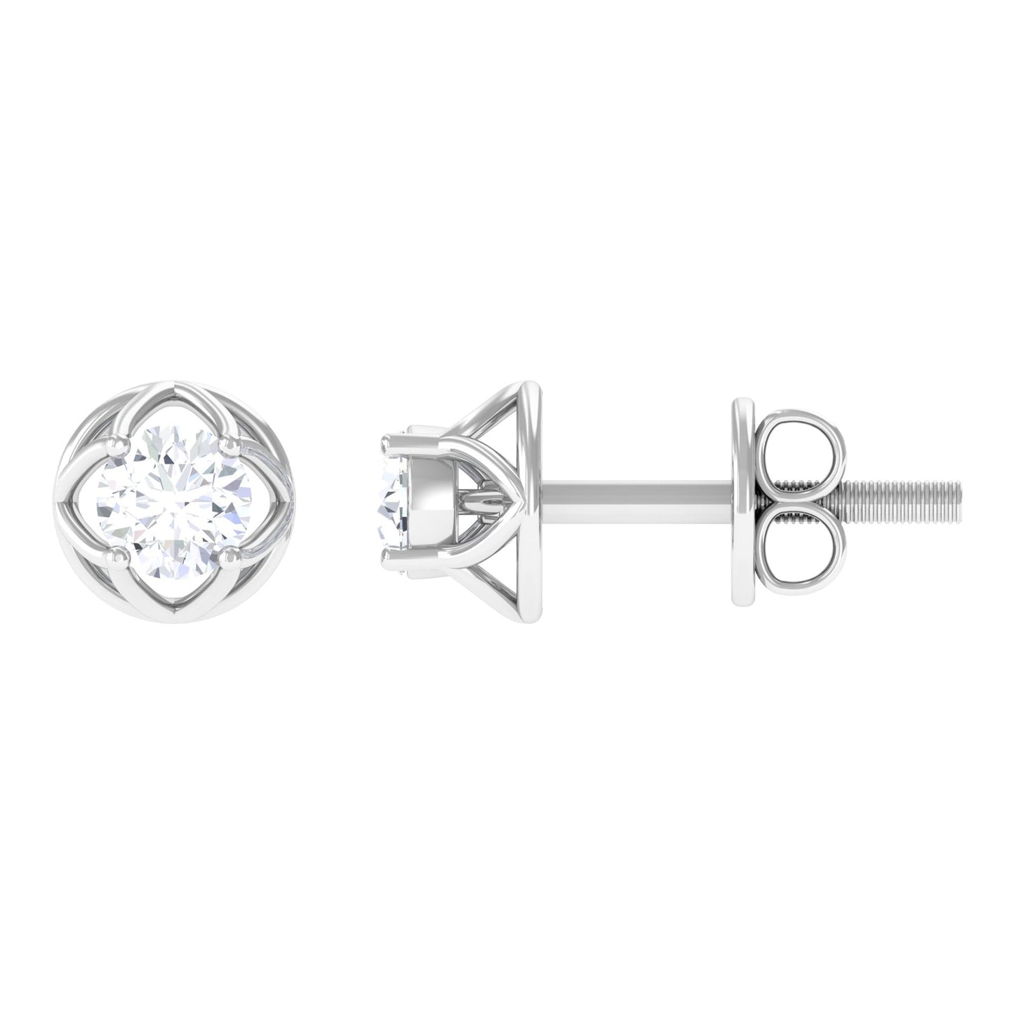 Round Diamond Solitaire Stud Earrings with Screw Back