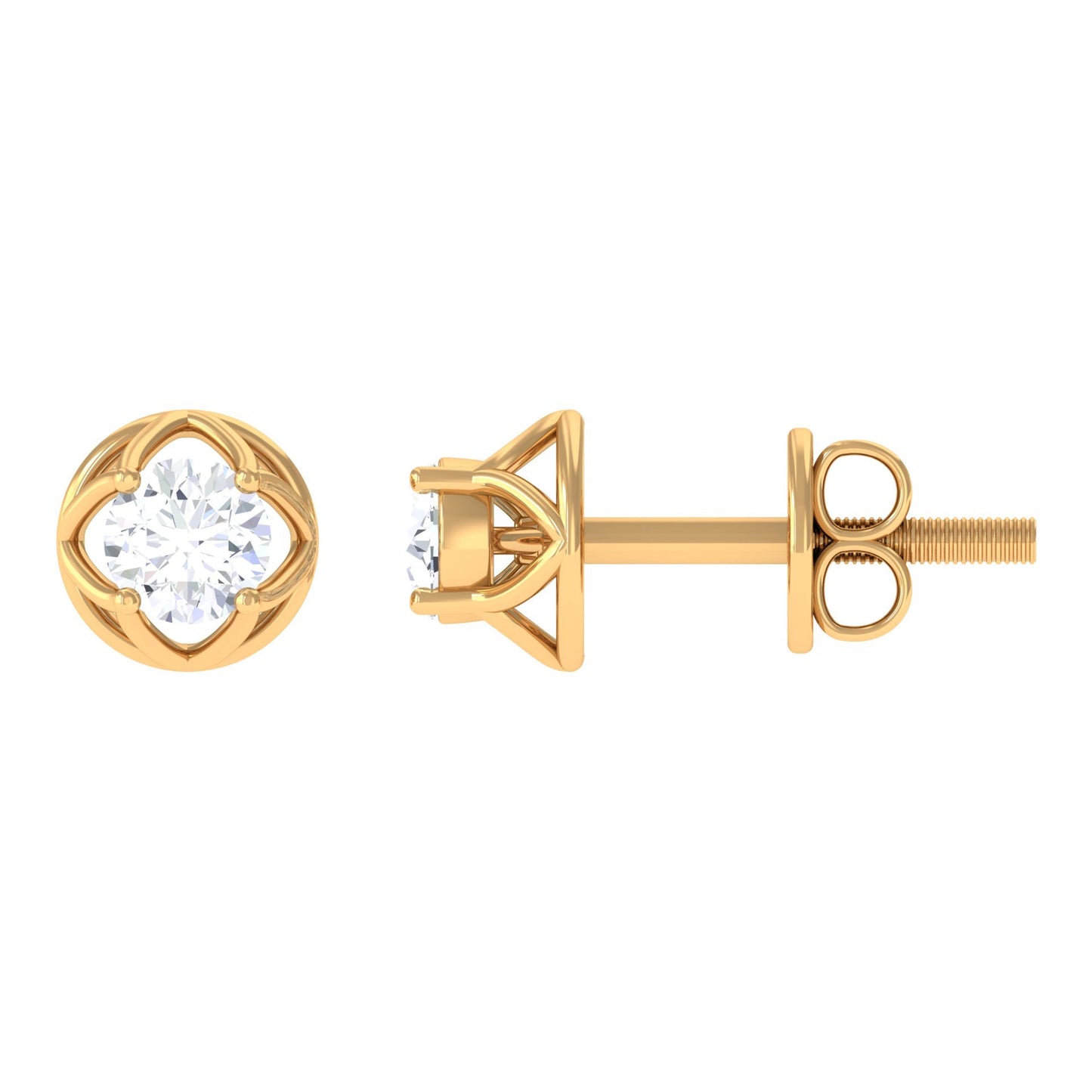 Round Diamond Solitaire Stud Earrings with Screw Back