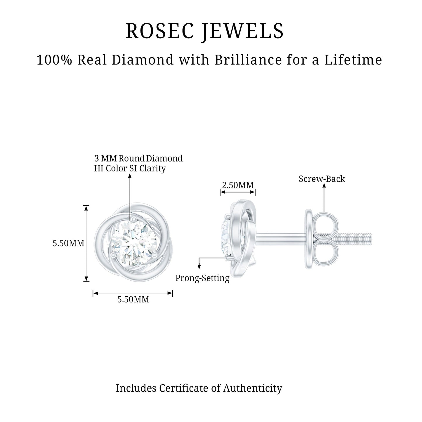 Real Diamond Swirl Stud Earrings for Women