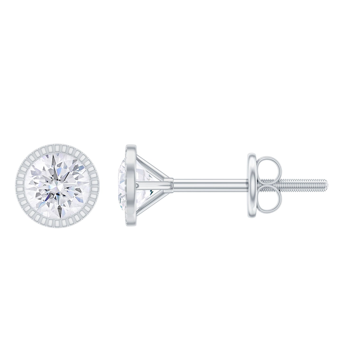 Round Diamond Solitaire Stud Earrings in Bezel Setting