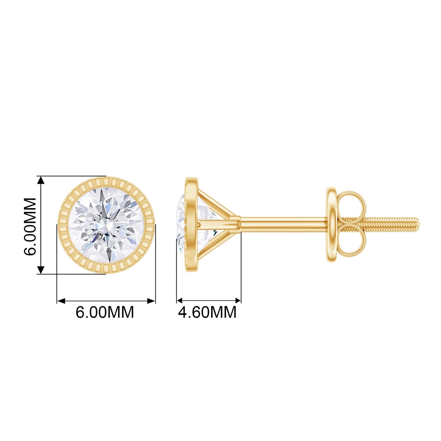 Round Diamond Solitaire Stud Earrings in Bezel Setting