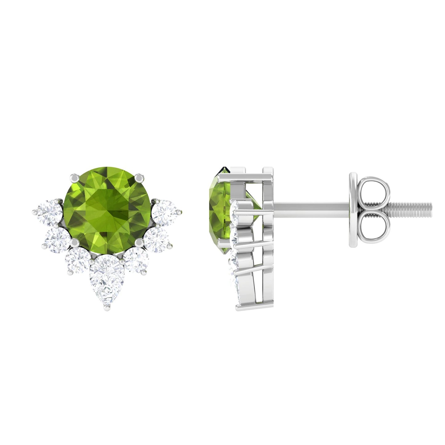 Real 1.8 Carat Peridot Stud Earrings with Diamond Half Halo