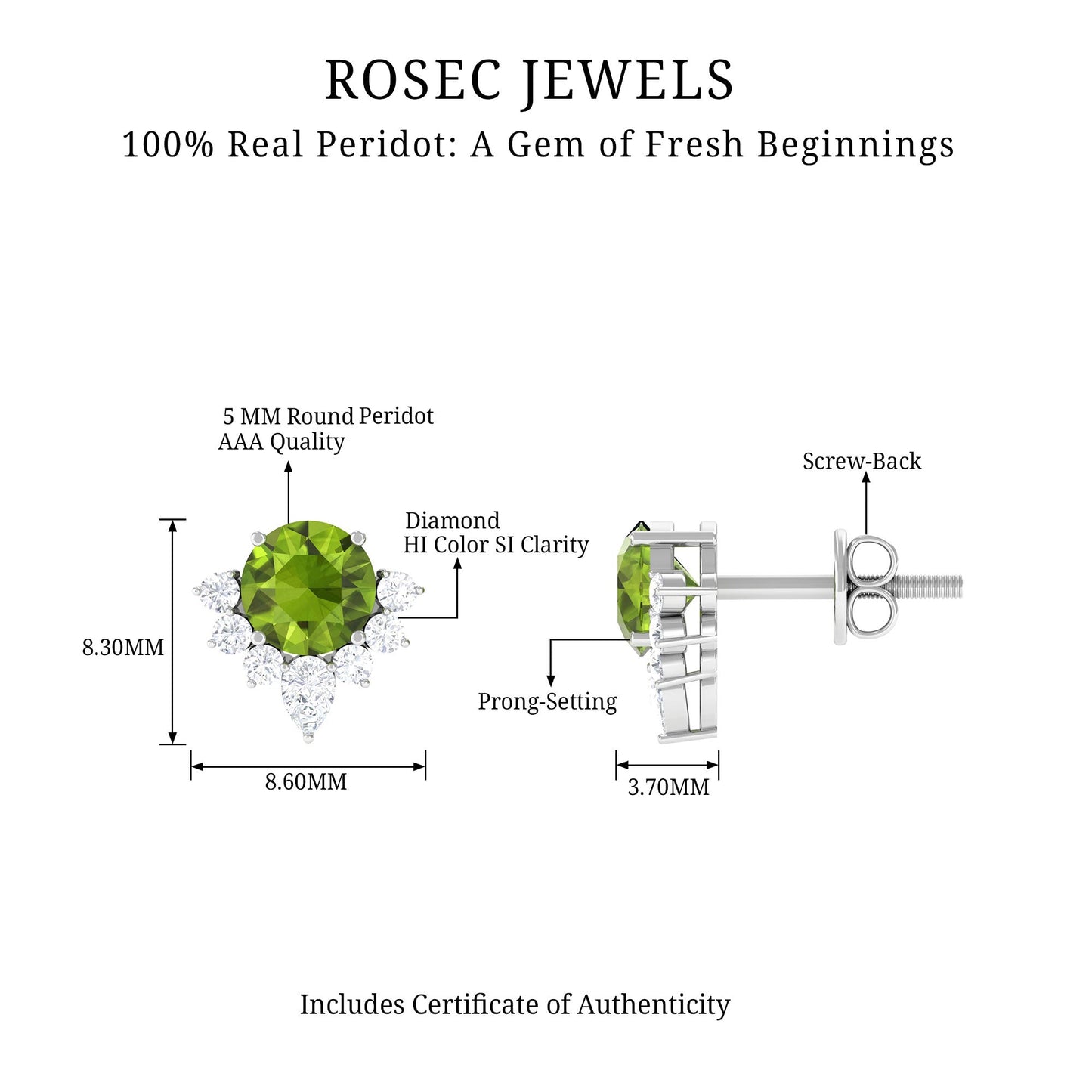 Real 1.8 Carat Peridot Stud Earrings with Diamond Half Halo