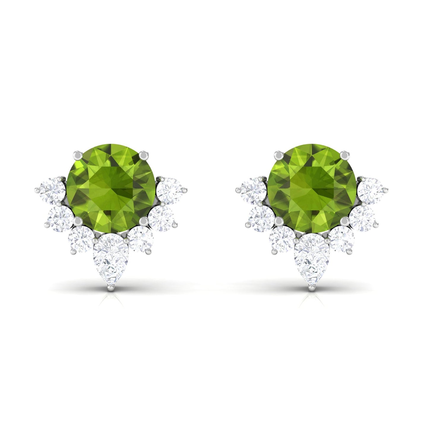 Real 1.8 Carat Peridot Stud Earrings with Diamond Half Halo