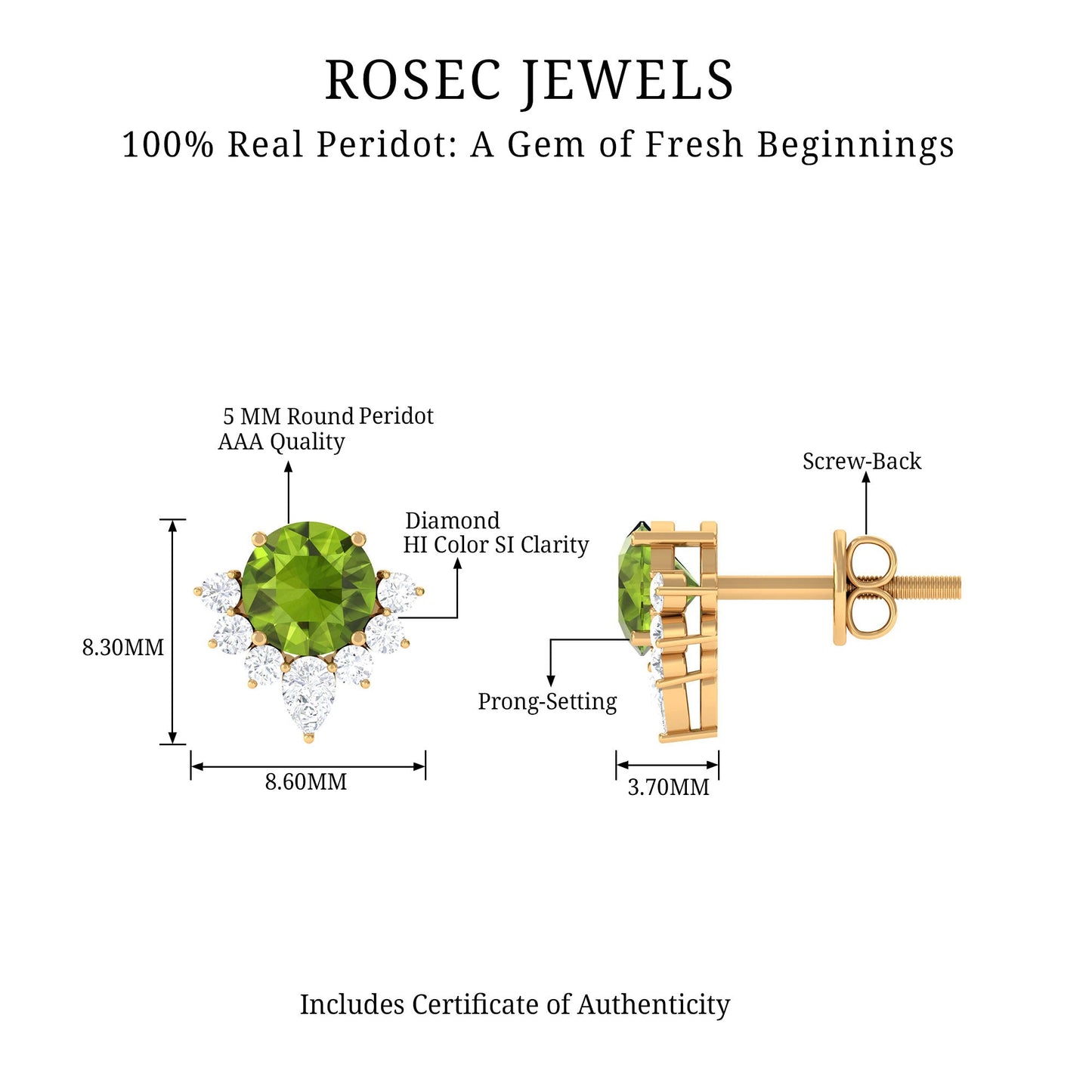Real 1.8 Carat Peridot Stud Earrings with Diamond Half Halo