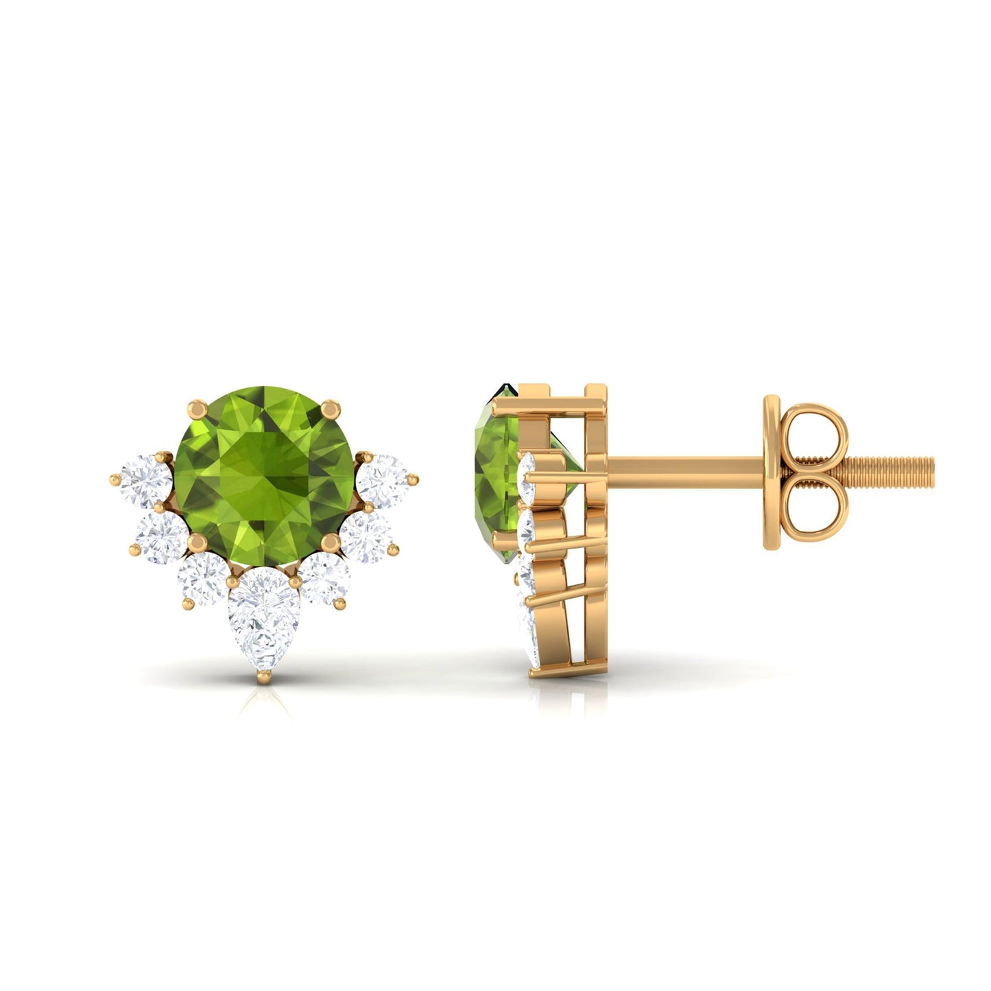 Real 1.8 Carat Peridot Stud Earrings with Diamond Half Halo