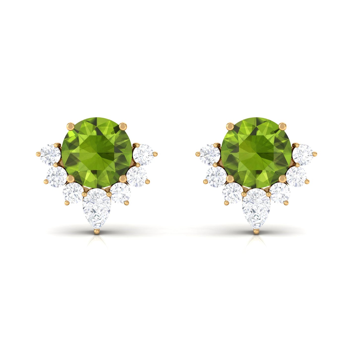 Real 1.8 Carat Peridot Stud Earrings with Diamond Half Halo