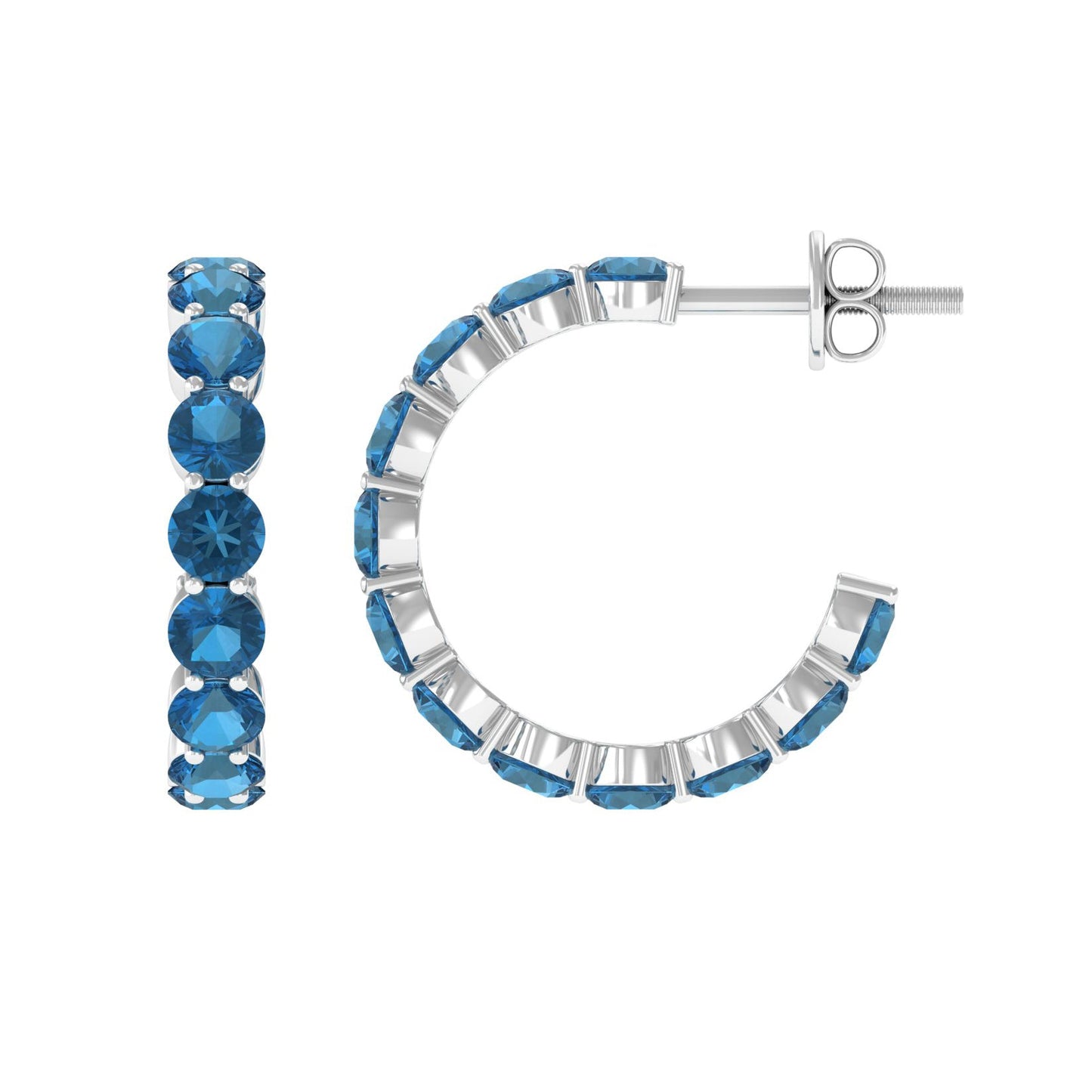 Real London Blue Topaz Hoop Earrings For Women
