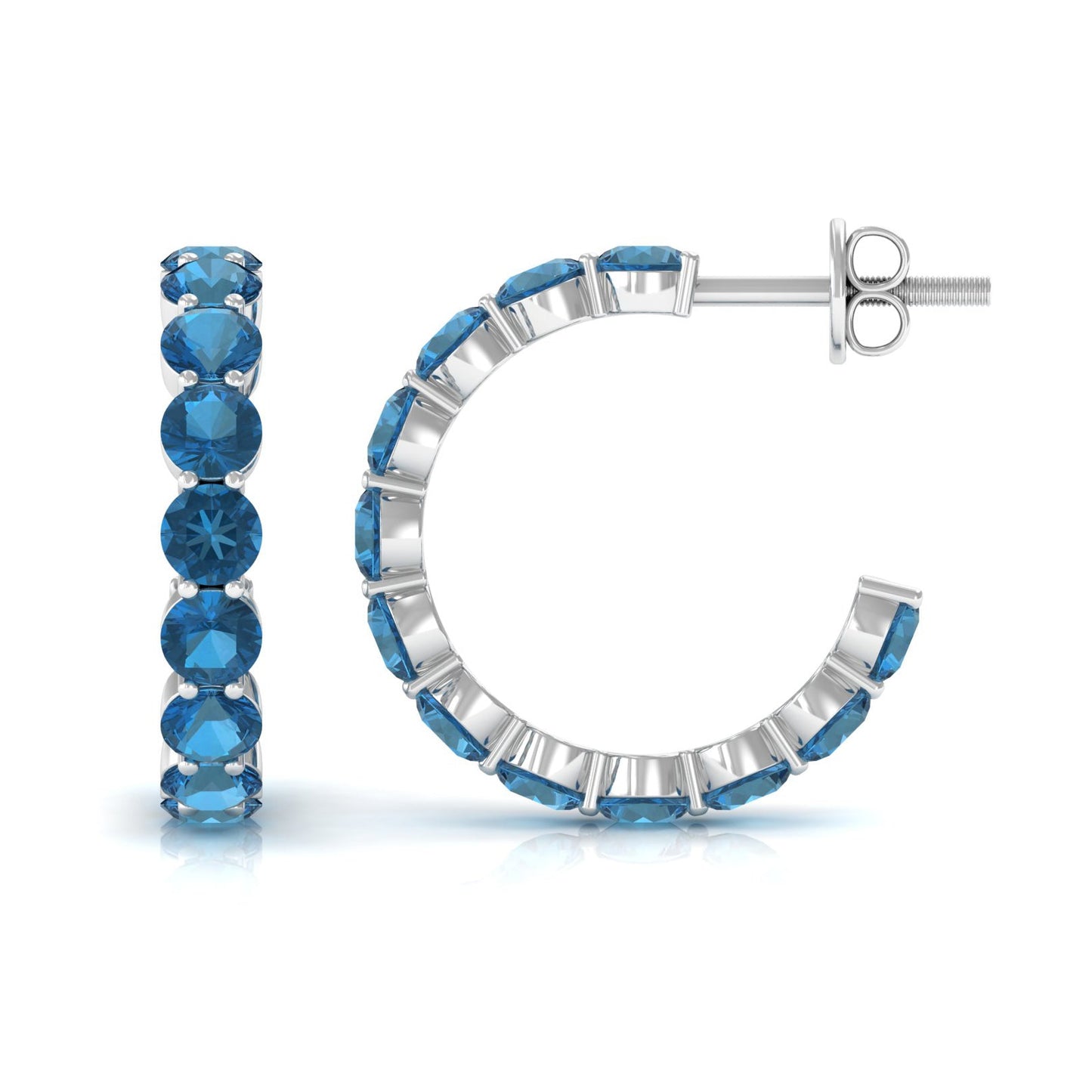 Real London Blue Topaz Hoop Earrings For Women