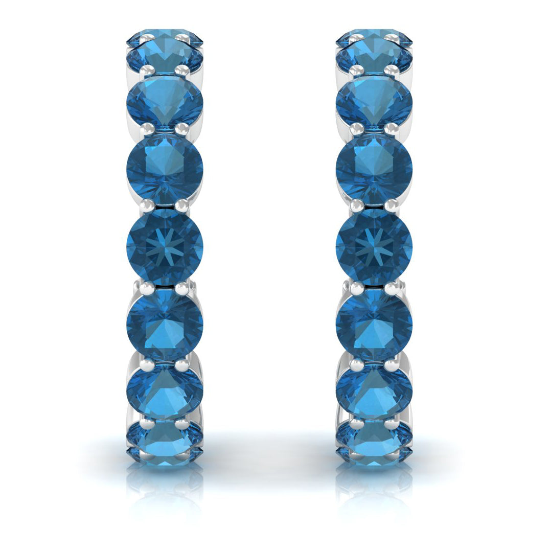 Real London Blue Topaz Hoop Earrings For Women