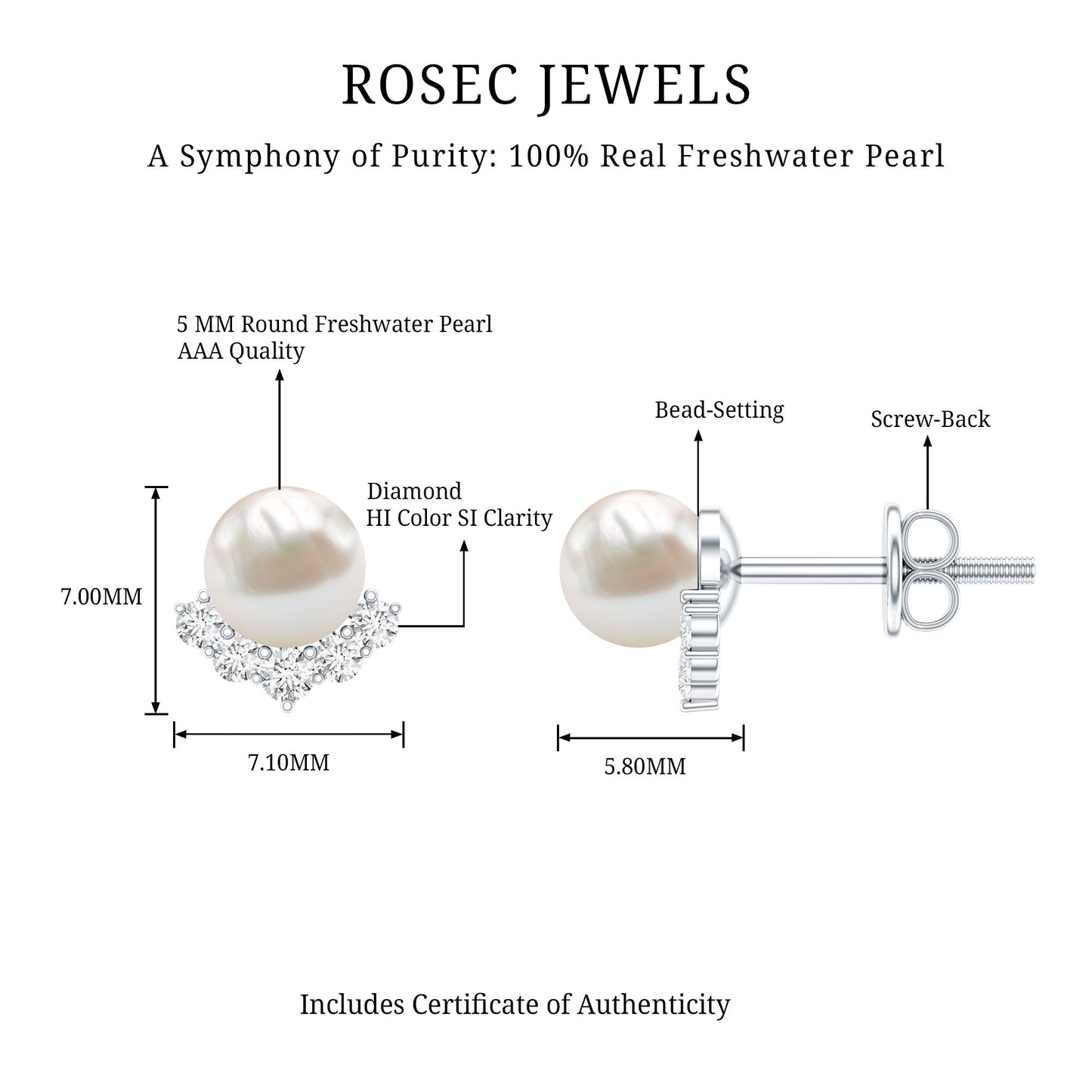 Modern Stud Earrings with Freshwater Pearl and Diamond