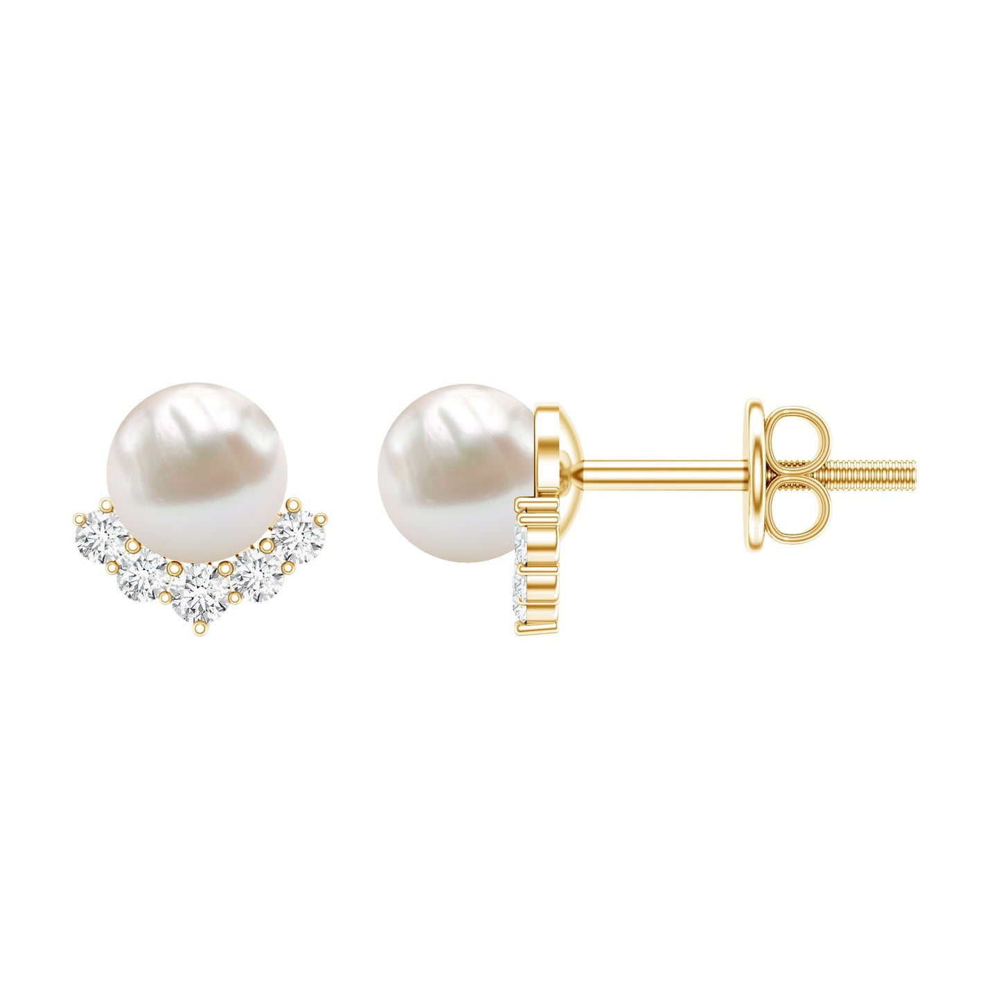 Modern Stud Earrings with Freshwater Pearl and Diamond