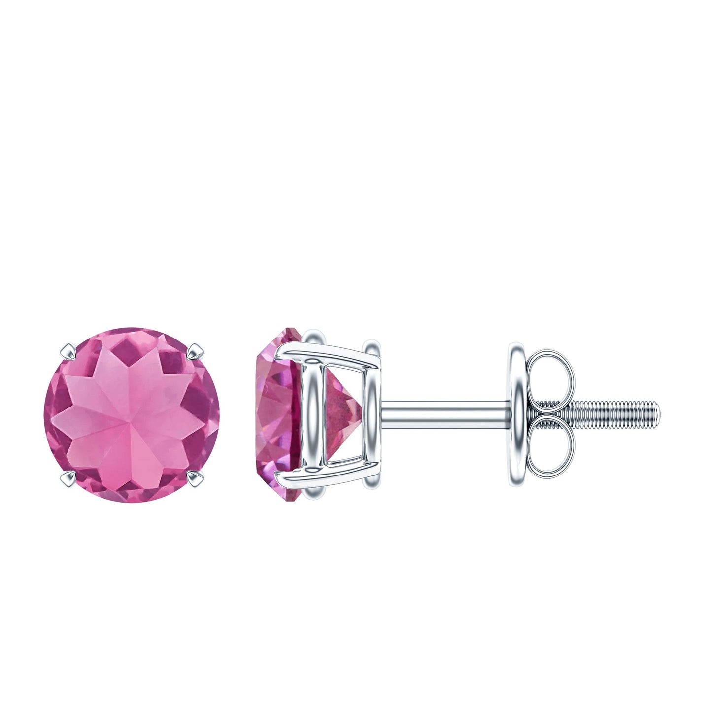 Round Shape Pink Tourmaline Stud Earrings for Women