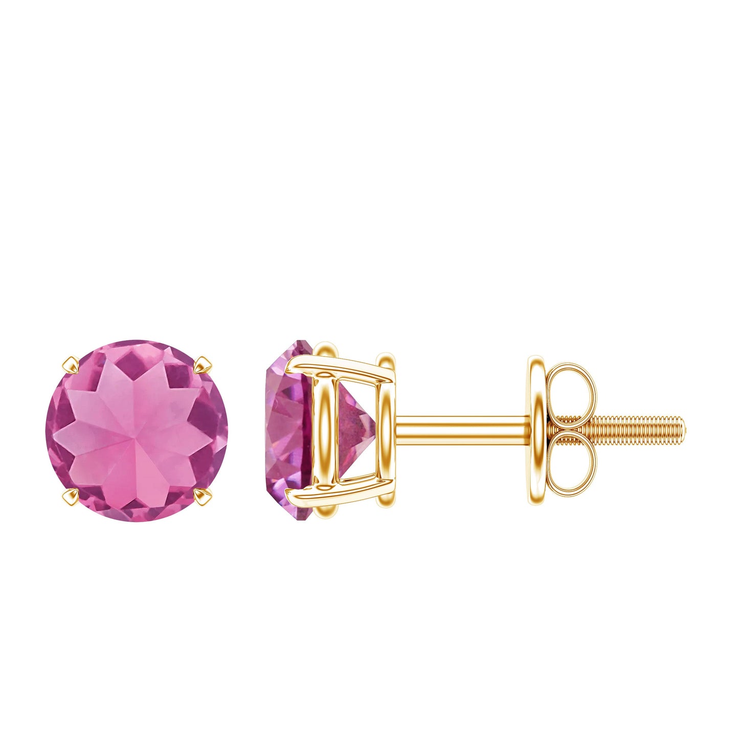 Round Shape Pink Tourmaline Stud Earrings for Women