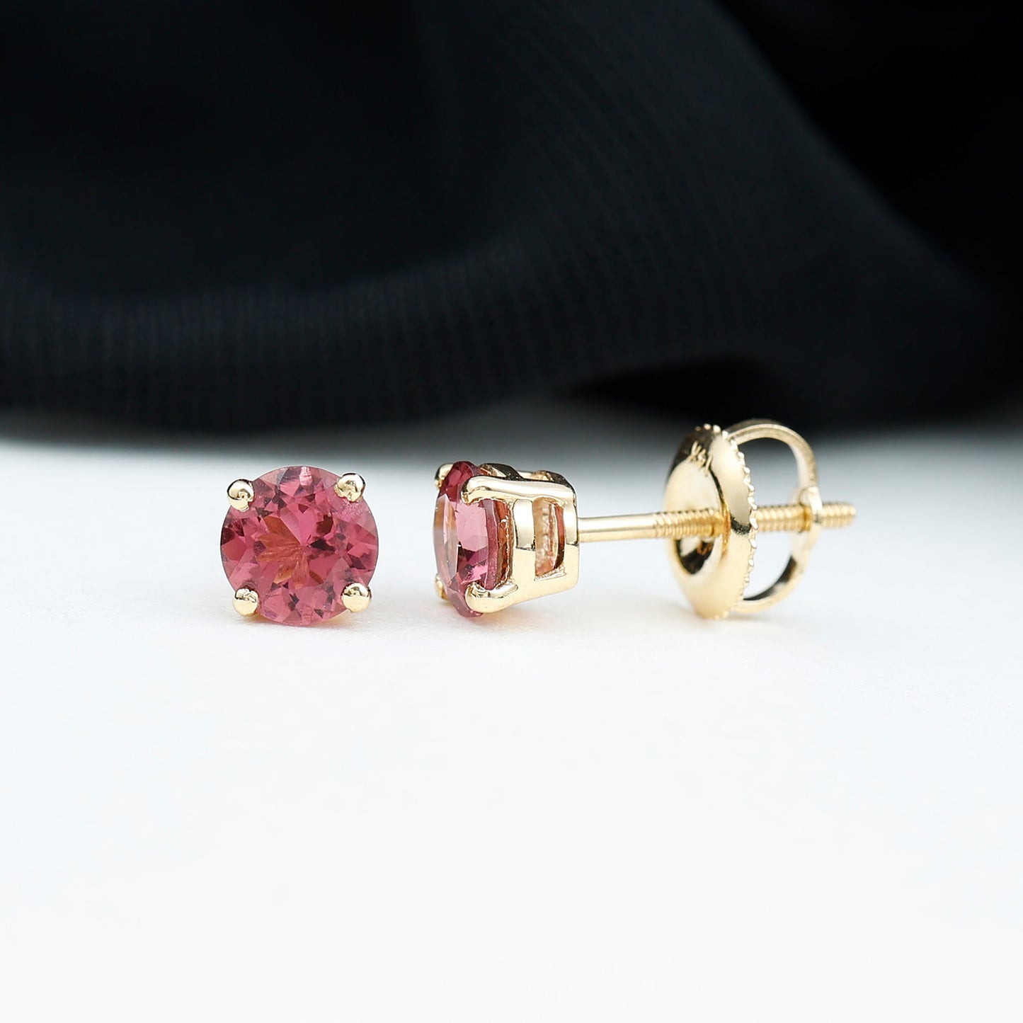 Round Shape Pink Tourmaline Stud Earrings for Women