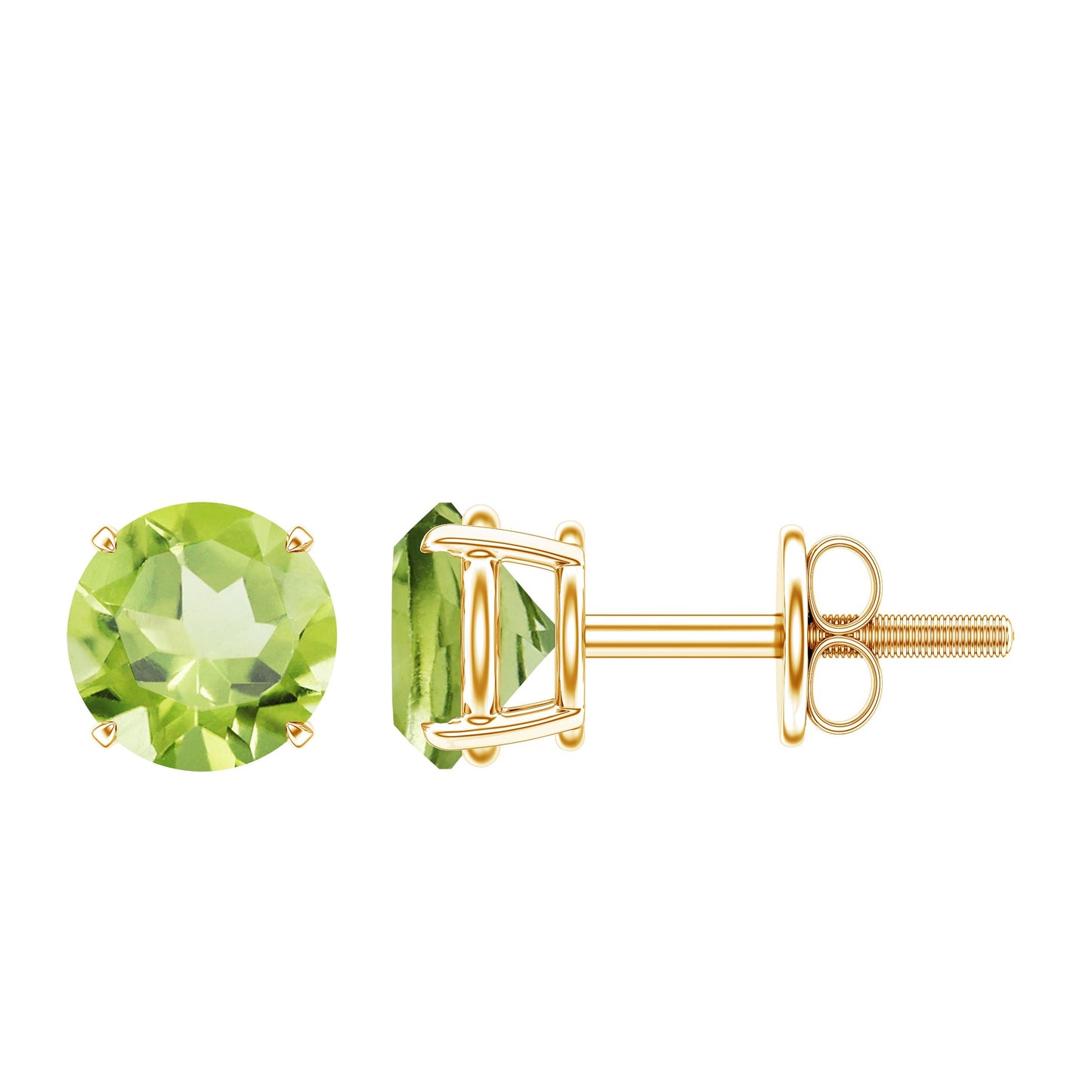 Natural 1 Carat Peridot Stud Earrings with Screw Back
