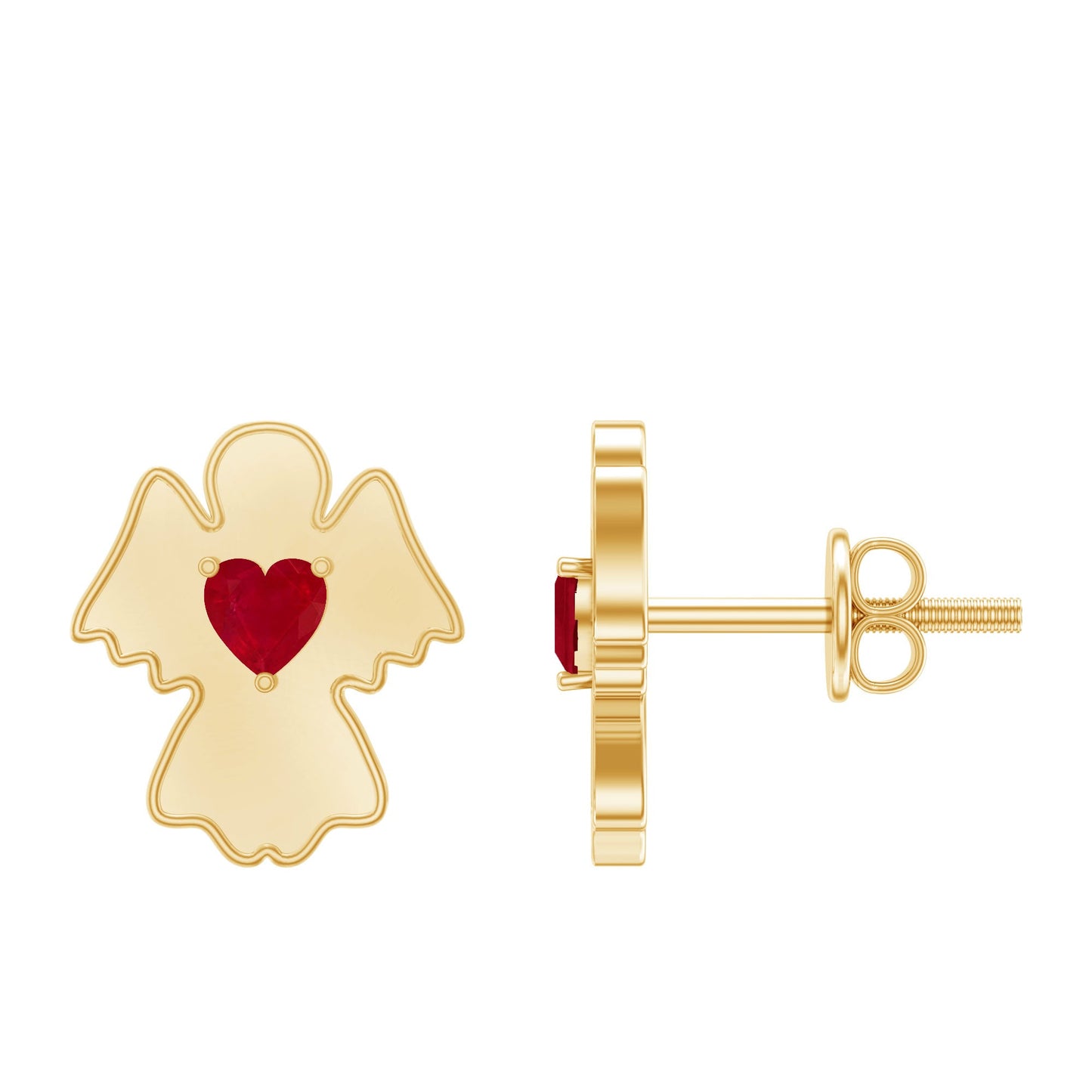 Heart Shape Ruby Angel Stud Earrings with Screw on Back