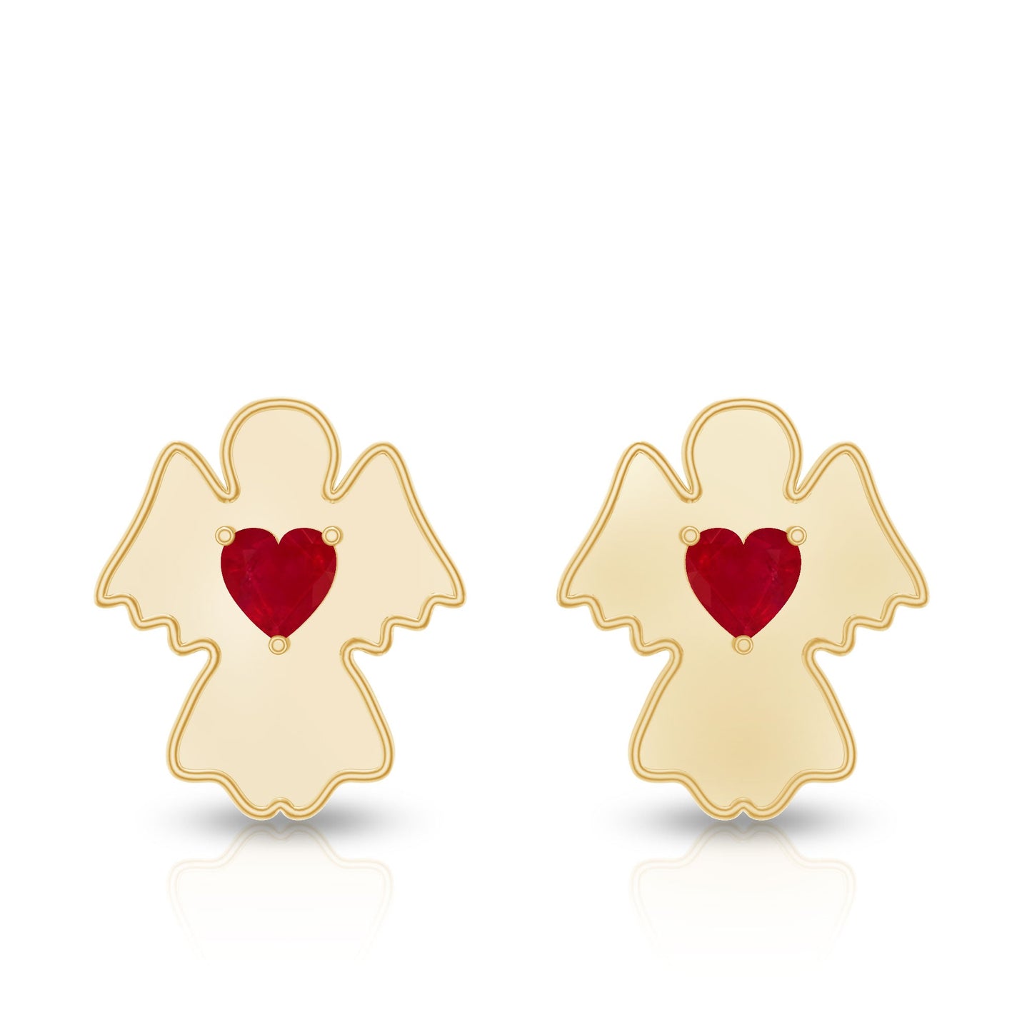 Heart Shape Ruby Angel Stud Earrings with Screw on Back