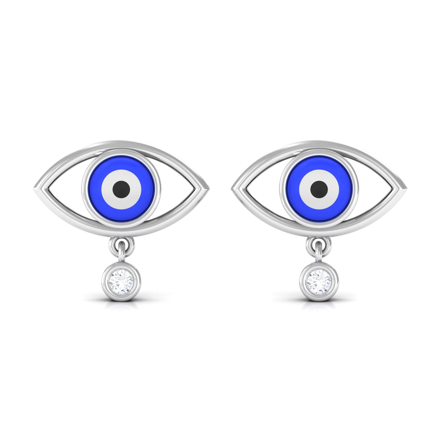 Classic Evil Eye Stud Earrings with Moissanite Drop in Bezel Setting