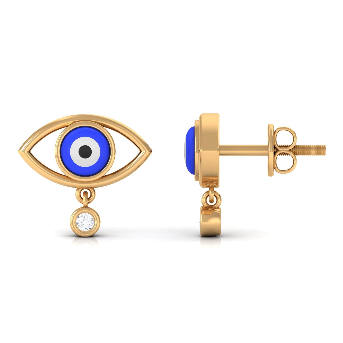 Classic Evil Eye Stud Earrings with Moissanite Drop in Bezel Setting