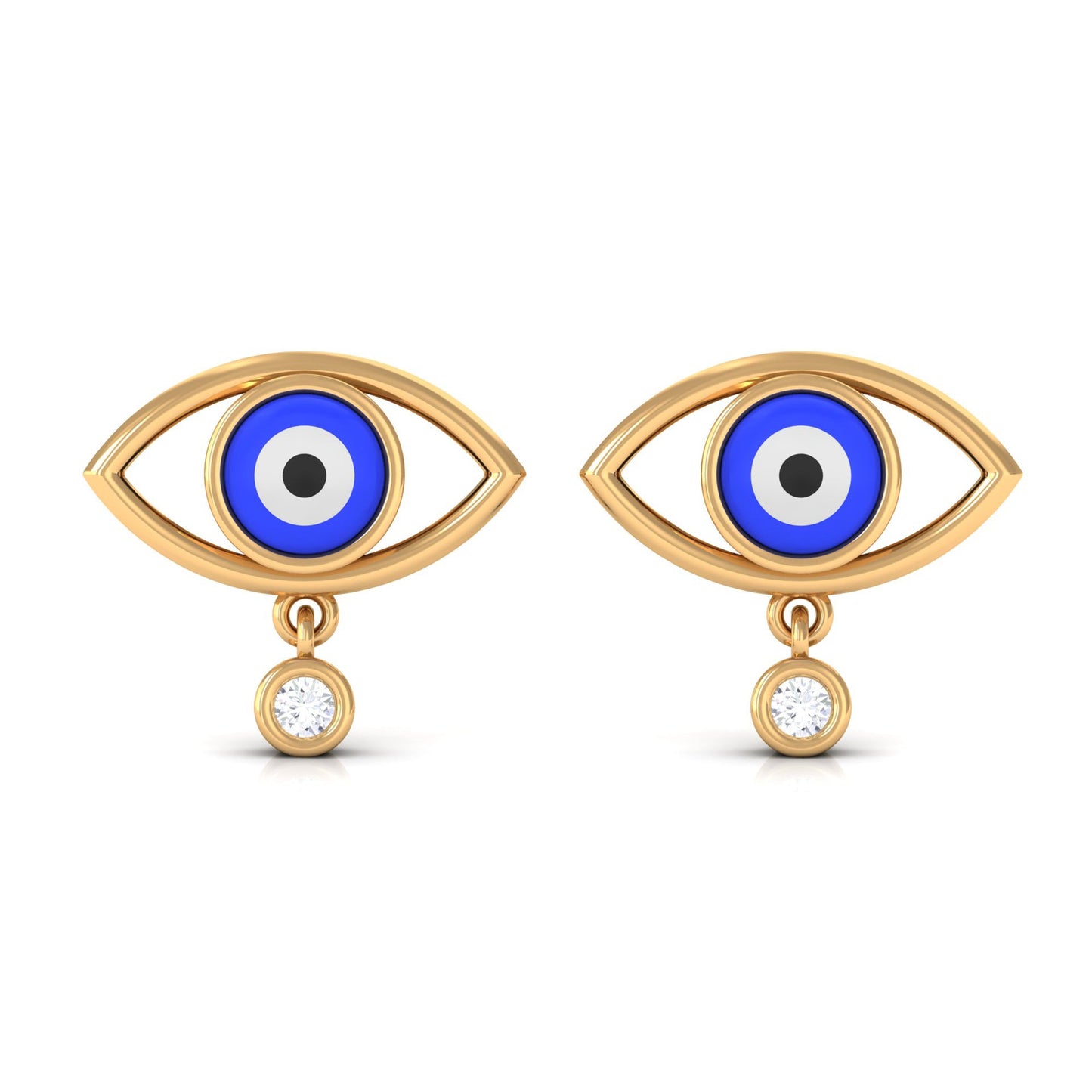 Classic Evil Eye Stud Earrings with Moissanite Drop in Bezel Setting